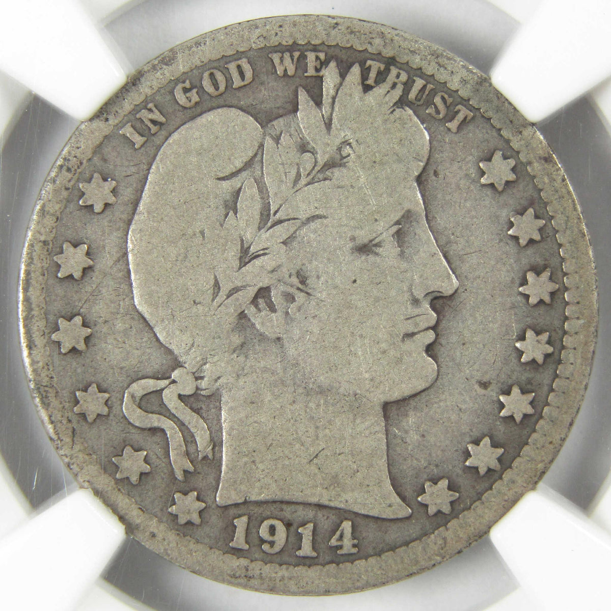 1914 S Barber Silver Quarter VG 8 NGC 25c Coin Collectible