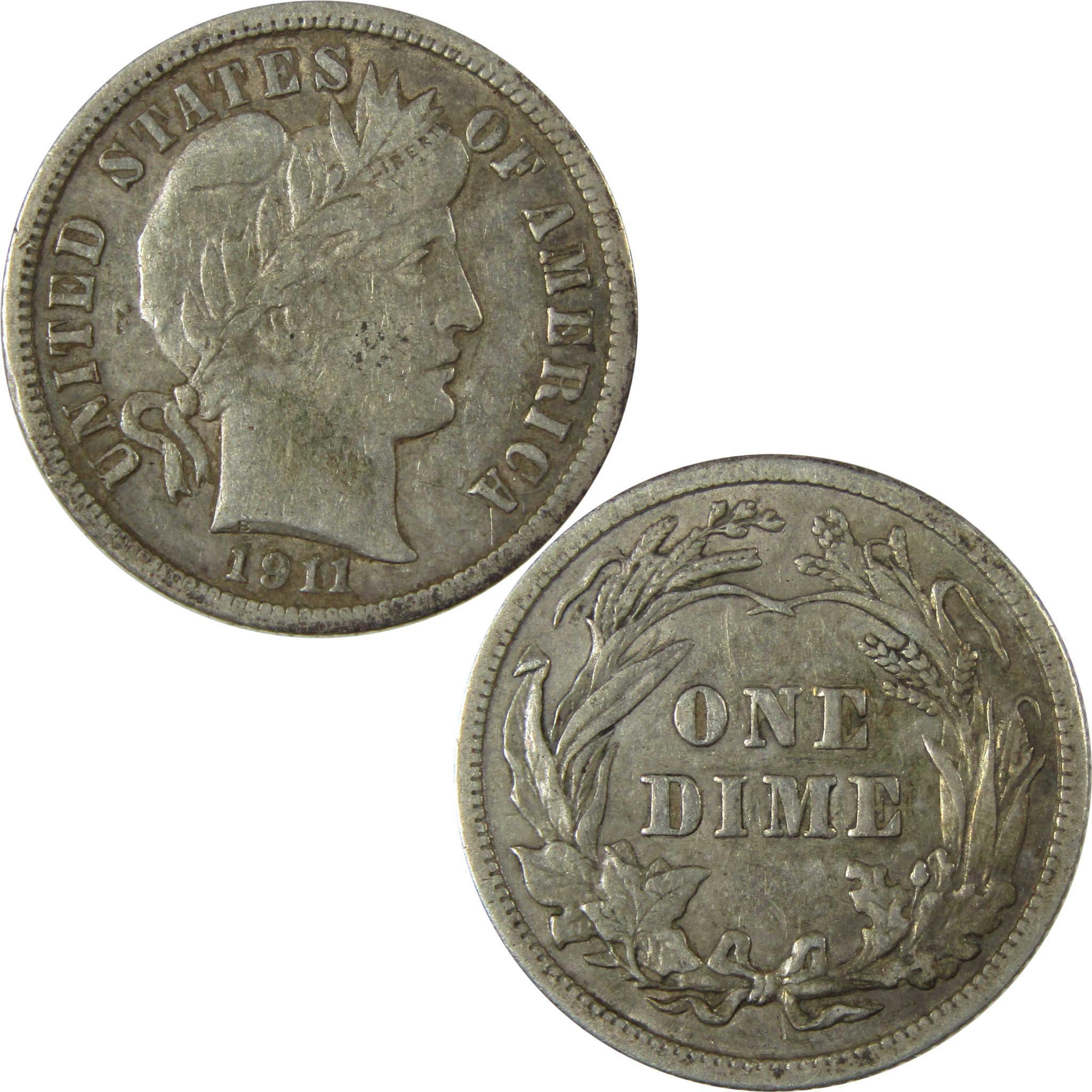 1911 Barber Silver Dime VF Very Fine 10c Coin Collectible SKU:CP993
