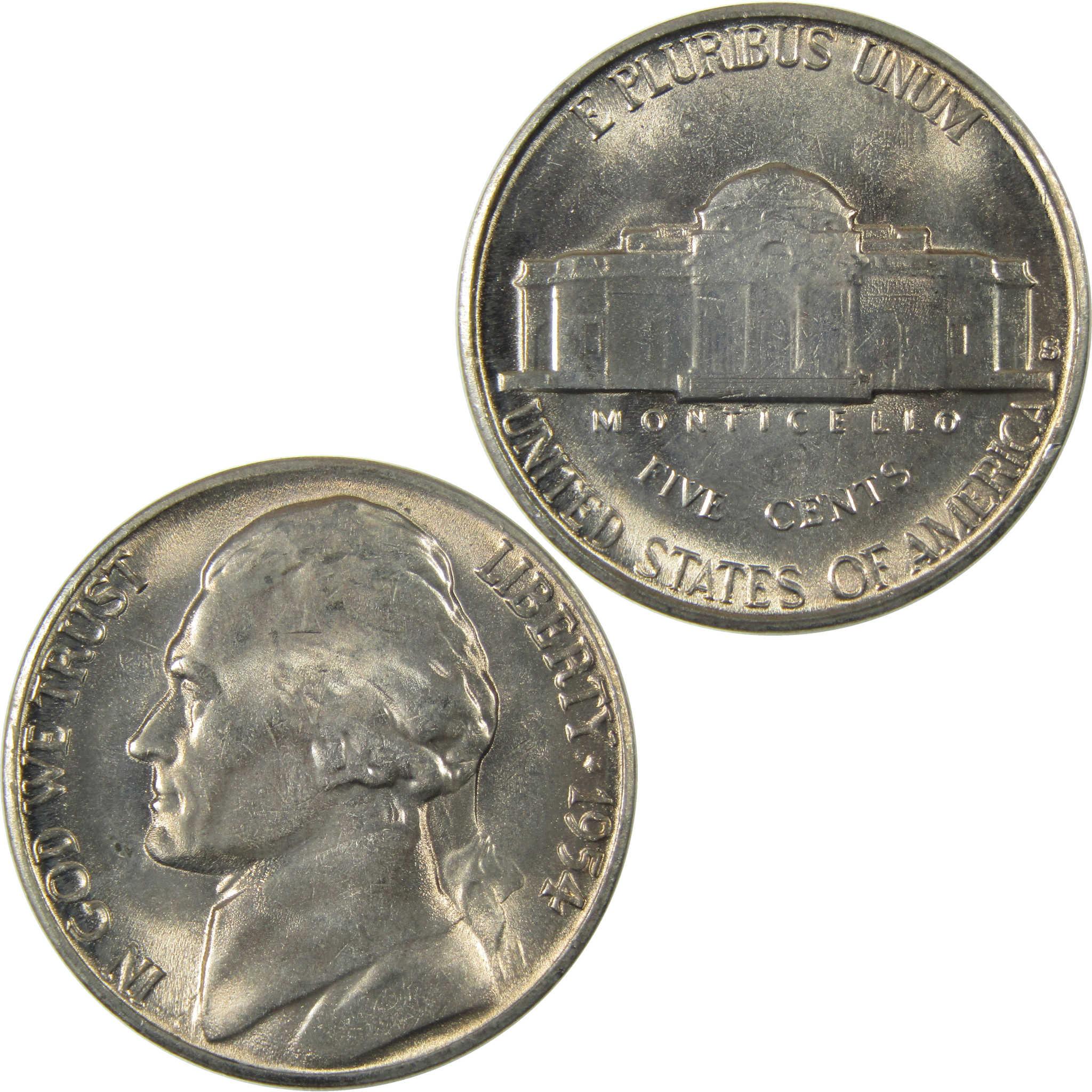 1954 S Jefferson Nickel Uncirculated Mint State 5c Coin Collectible
