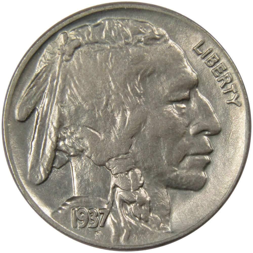 1937 Indian Head Buffalo Nickel AU About Uncirculated 5c Coin