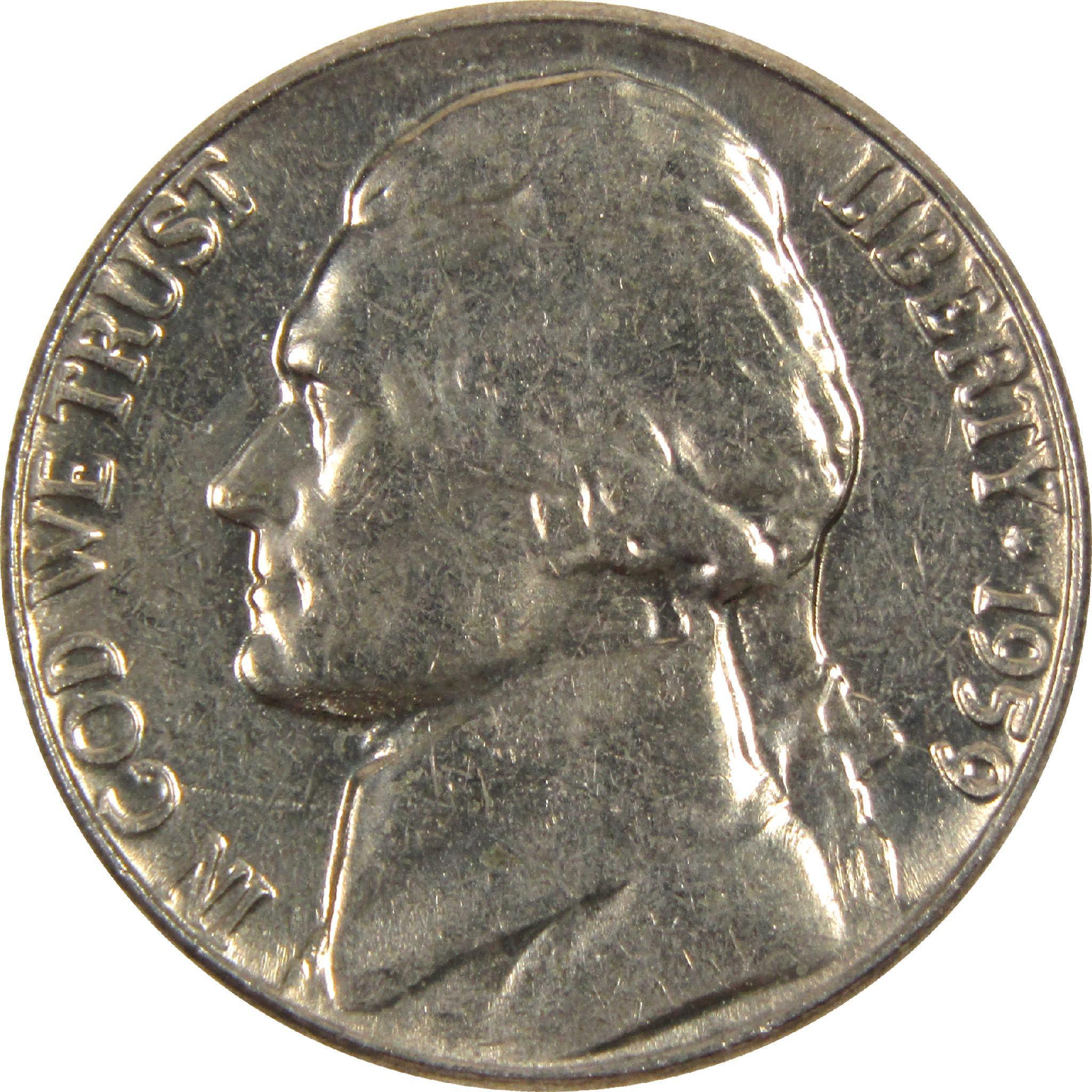 1959 Jefferson Nickel Circulated 5c Coin Collectible