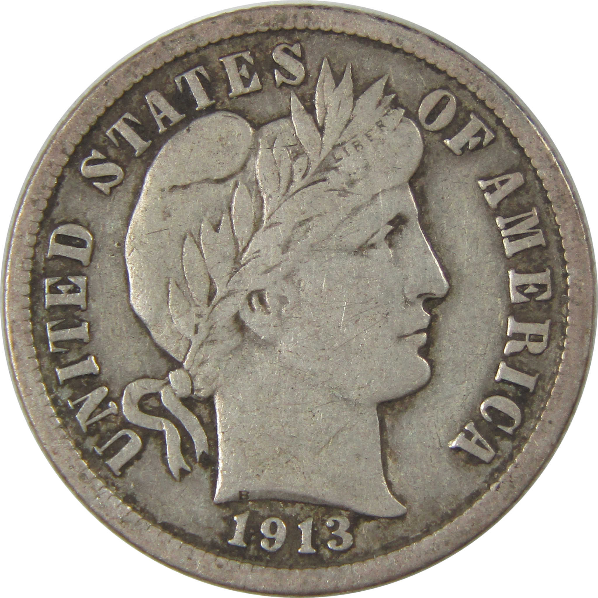 1913 Barber Silver Dime F Fine 10c Coin Collectible SKU:I23889