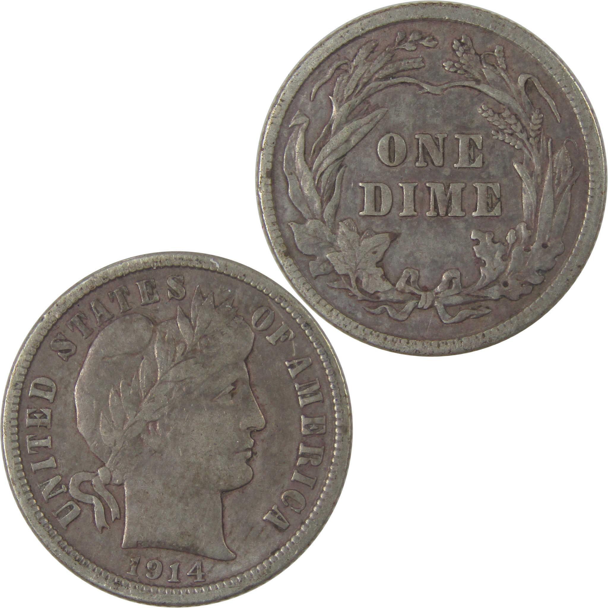 1914 Barber Silver Dime VF Very Fine 10c Coin SKU:I25332