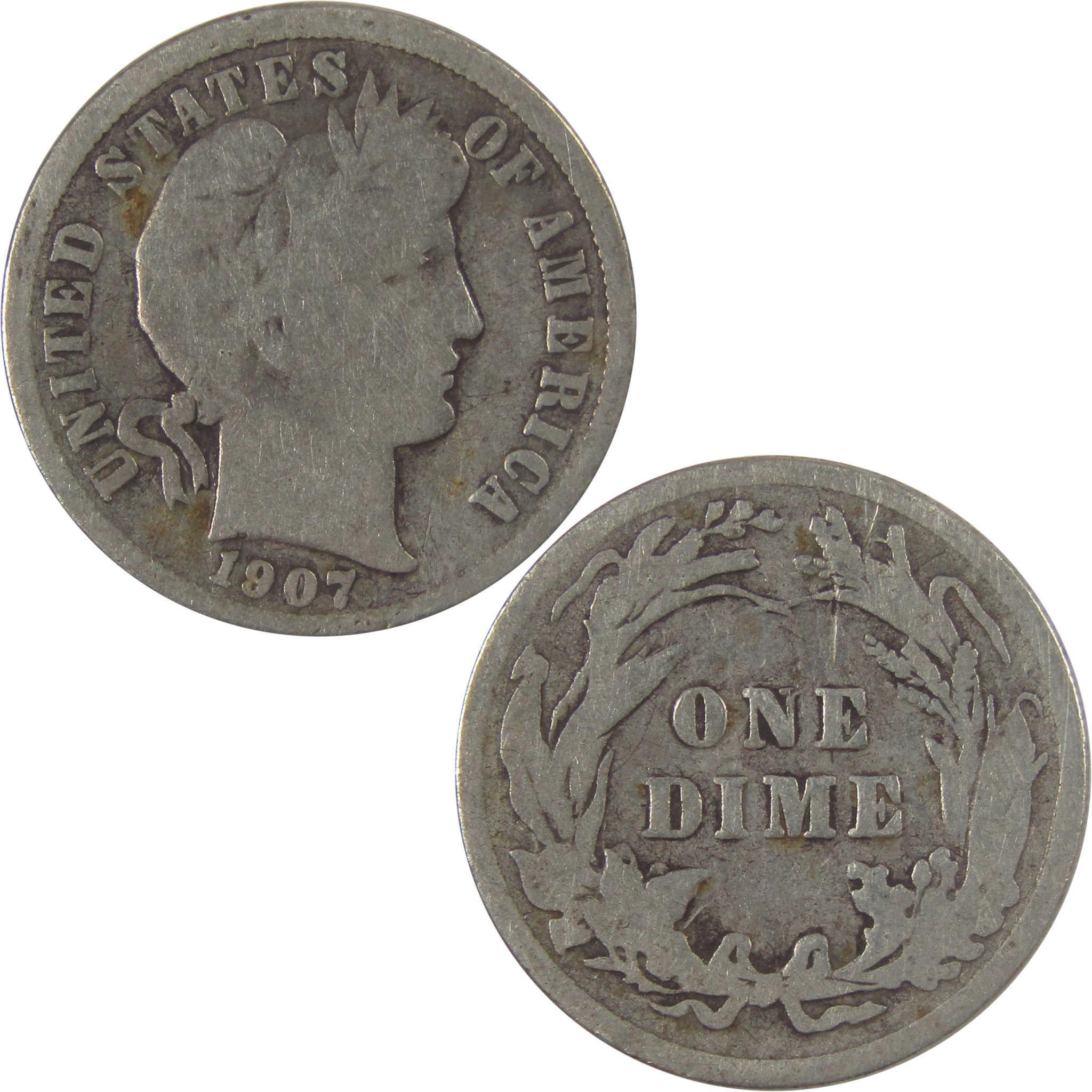 1907 Barber Silver Dime G Good 10c Coin SKU:I25146