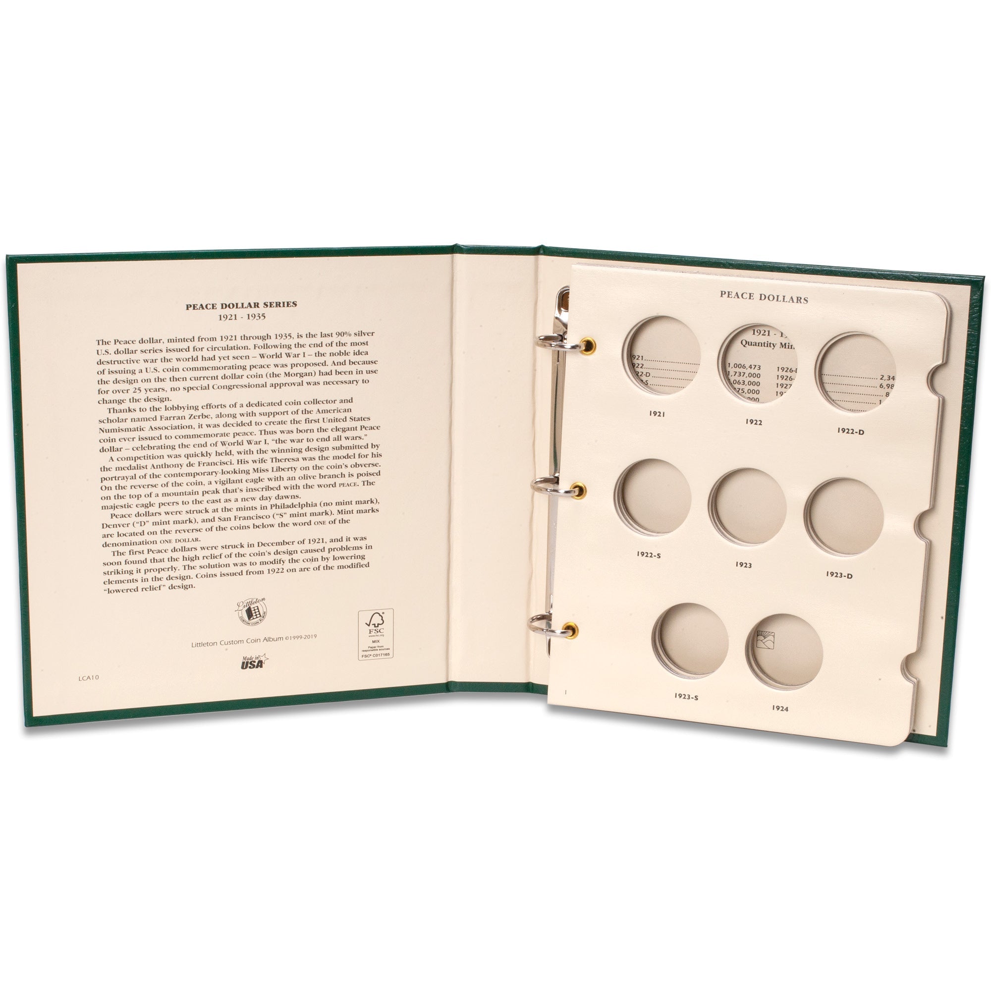 1921-1935 Peace Dollar Coin Album Littleton Coin Company