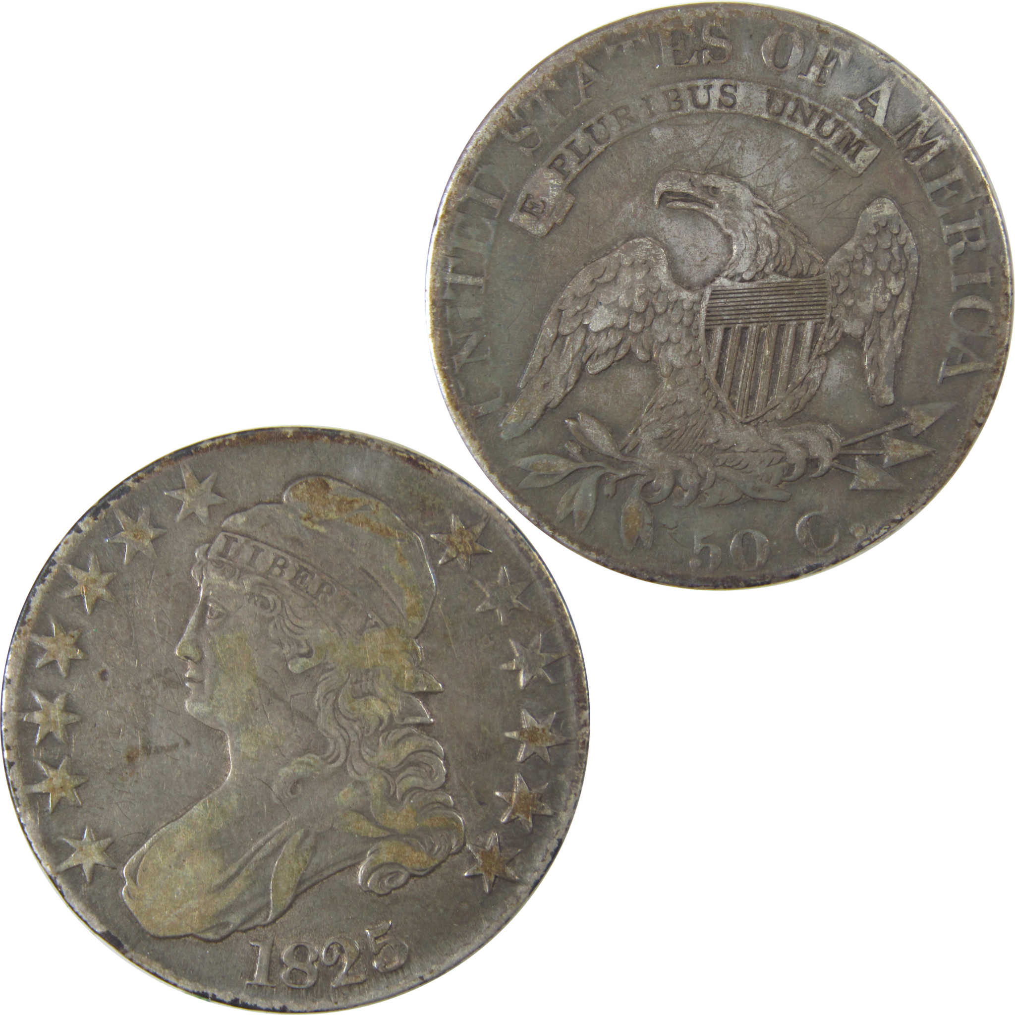 1825 Capped Bust Half Dollar F Fine Details Silver 50c Coin SKU:I22756