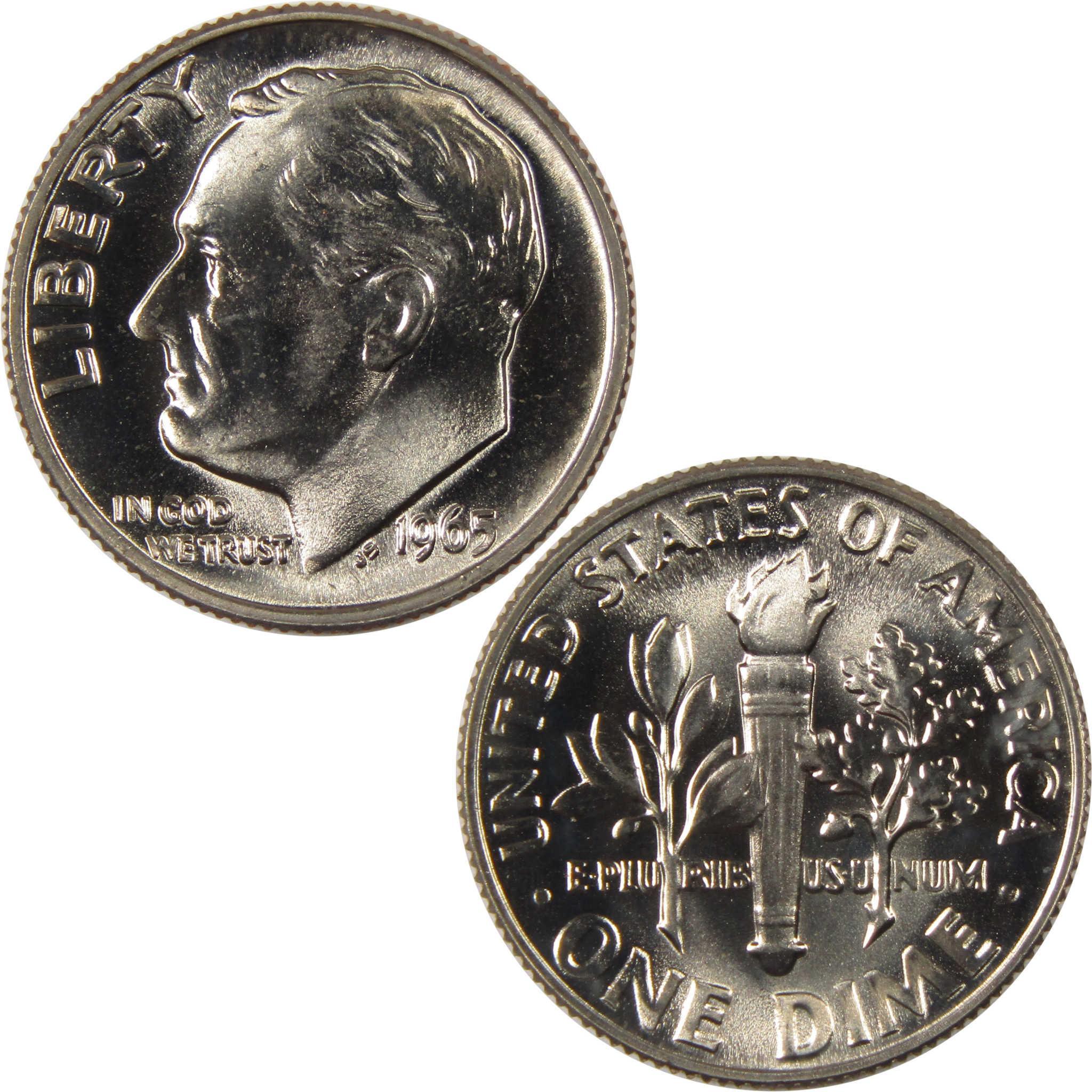 1965 Roosevelt dime coin obverse and reverse, collectible US currency