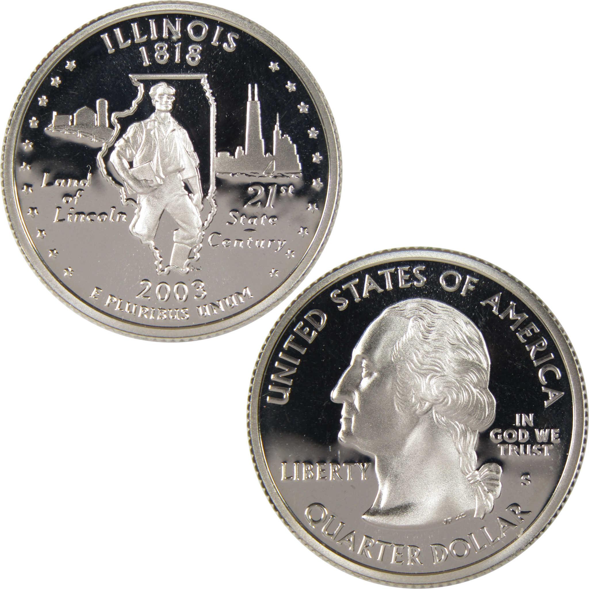 2003 Illinois state quarter featuring Abraham Lincoln and Chicago skyline, collectible coin