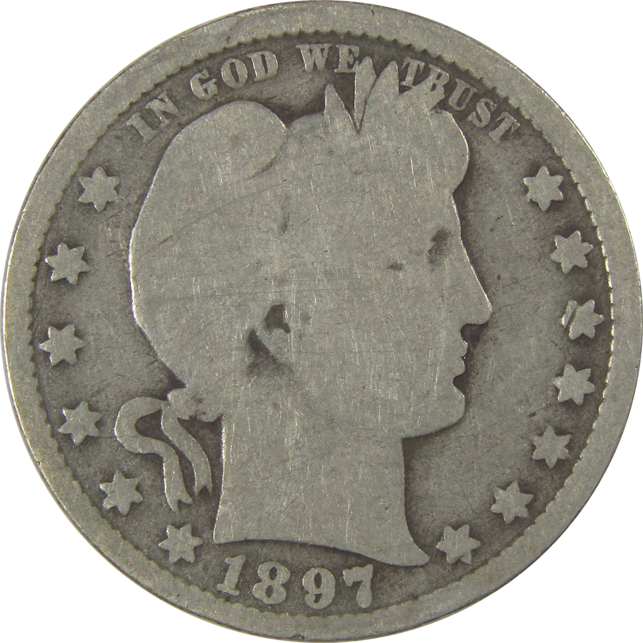 1897 O Barber Quarter G Good Silver 25c Coin SKU:I19763