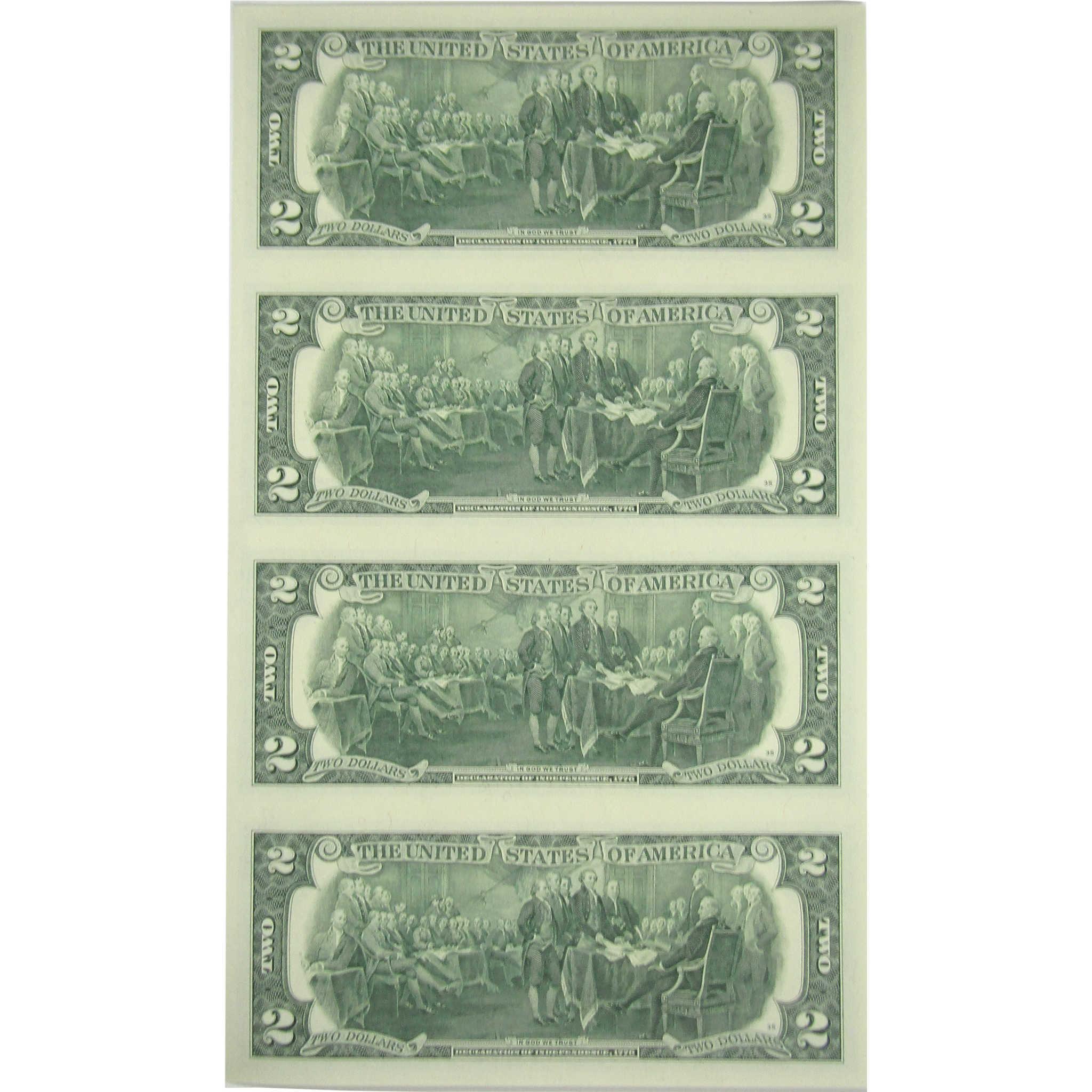2013 $2 Federal Reserve 4 Note Uncut Sheet CCU OGP SKU:OPC200
