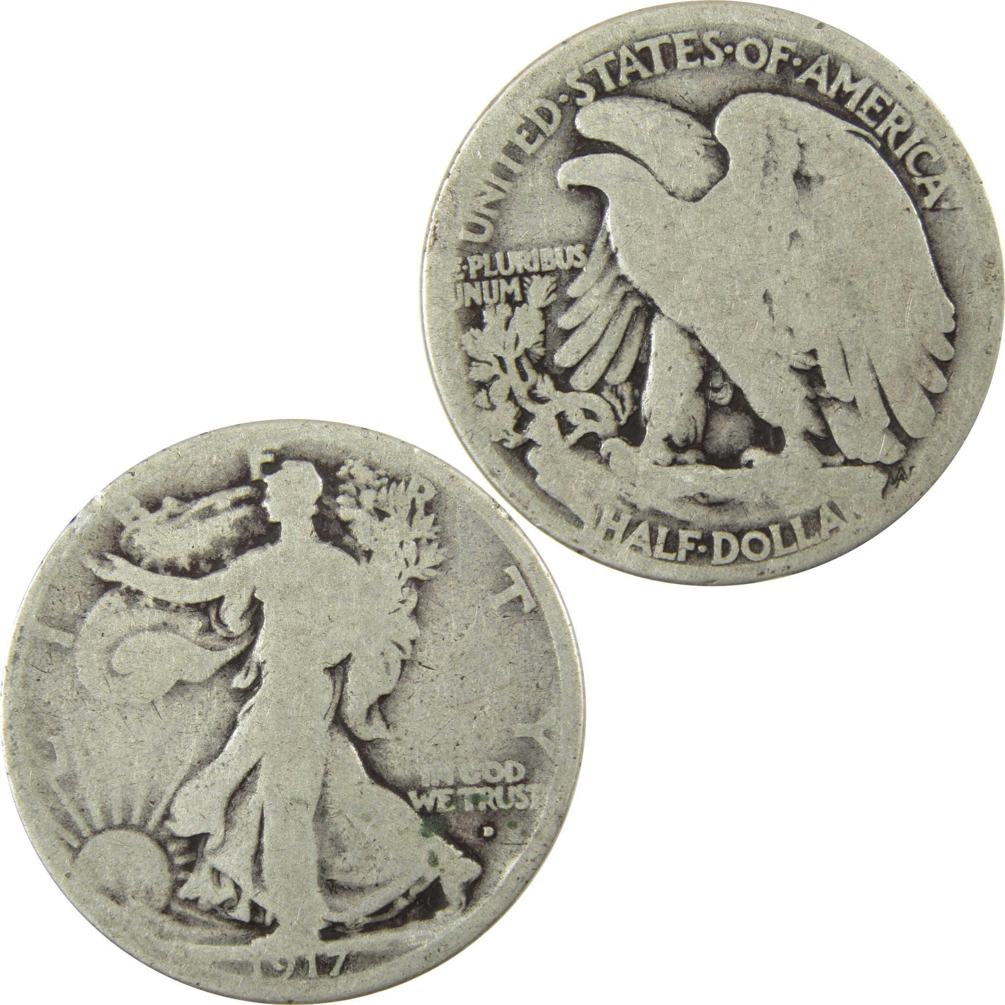 1917 D Obverse Liberty Walking Silver Half Dollar G Good SKU:CP1444