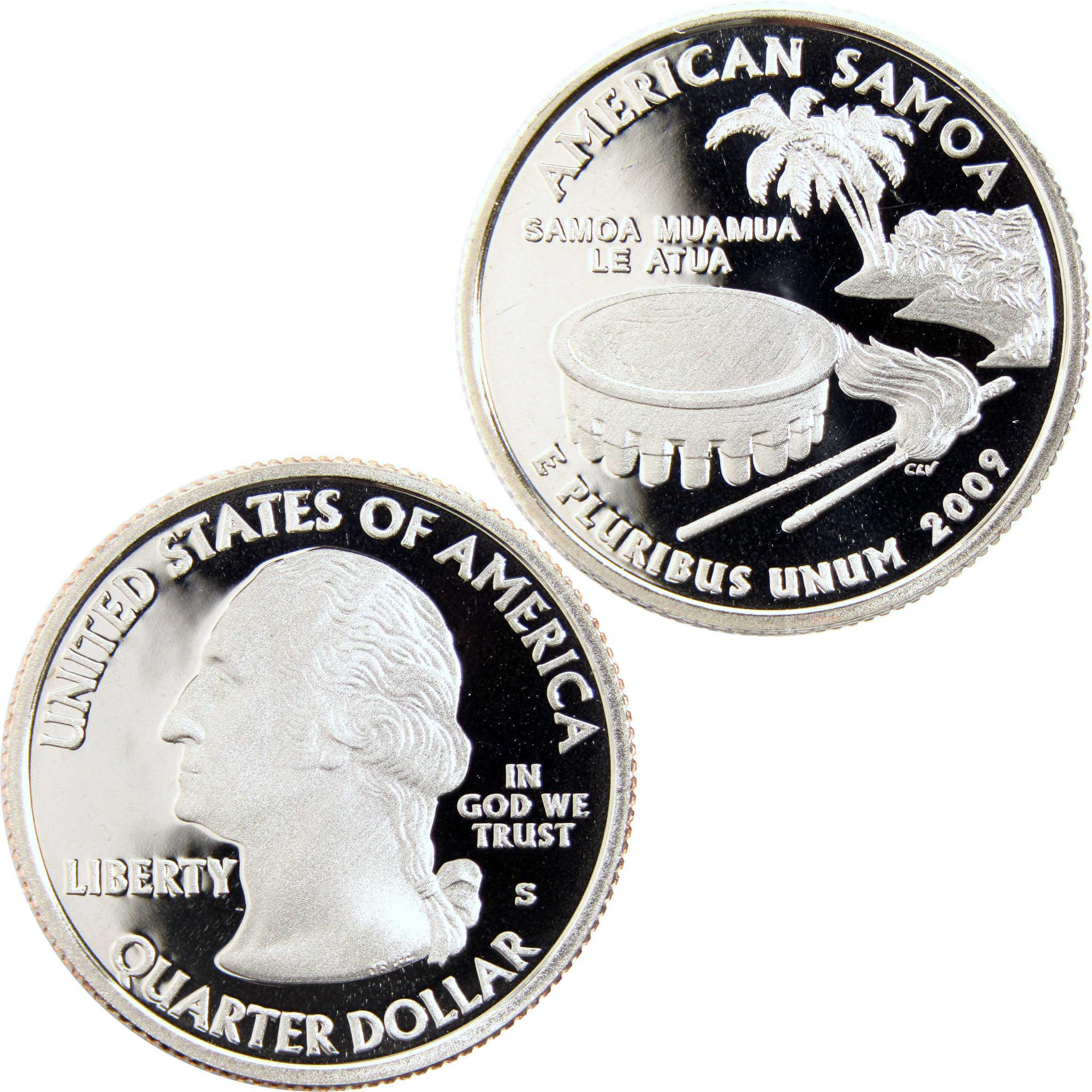 2009 American Samoa proof quarter dollar coin, collectible US coin with island scene