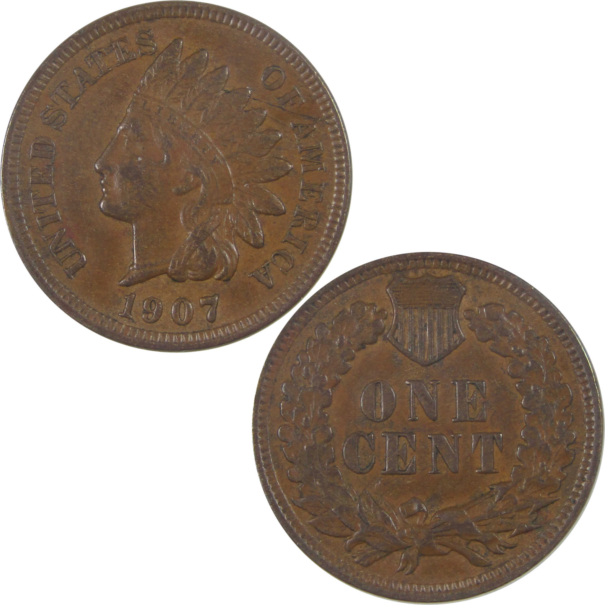 1907 Indian Head Cent AU About Uncirculated Penny 1c Coin SKU:I16947