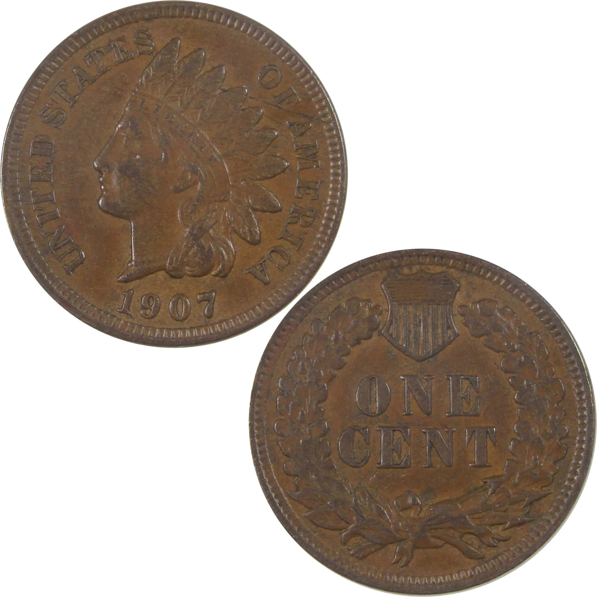 1907 Indian Head Cent AU About Uncirculated Penny 1c Coin SKU:I16947
