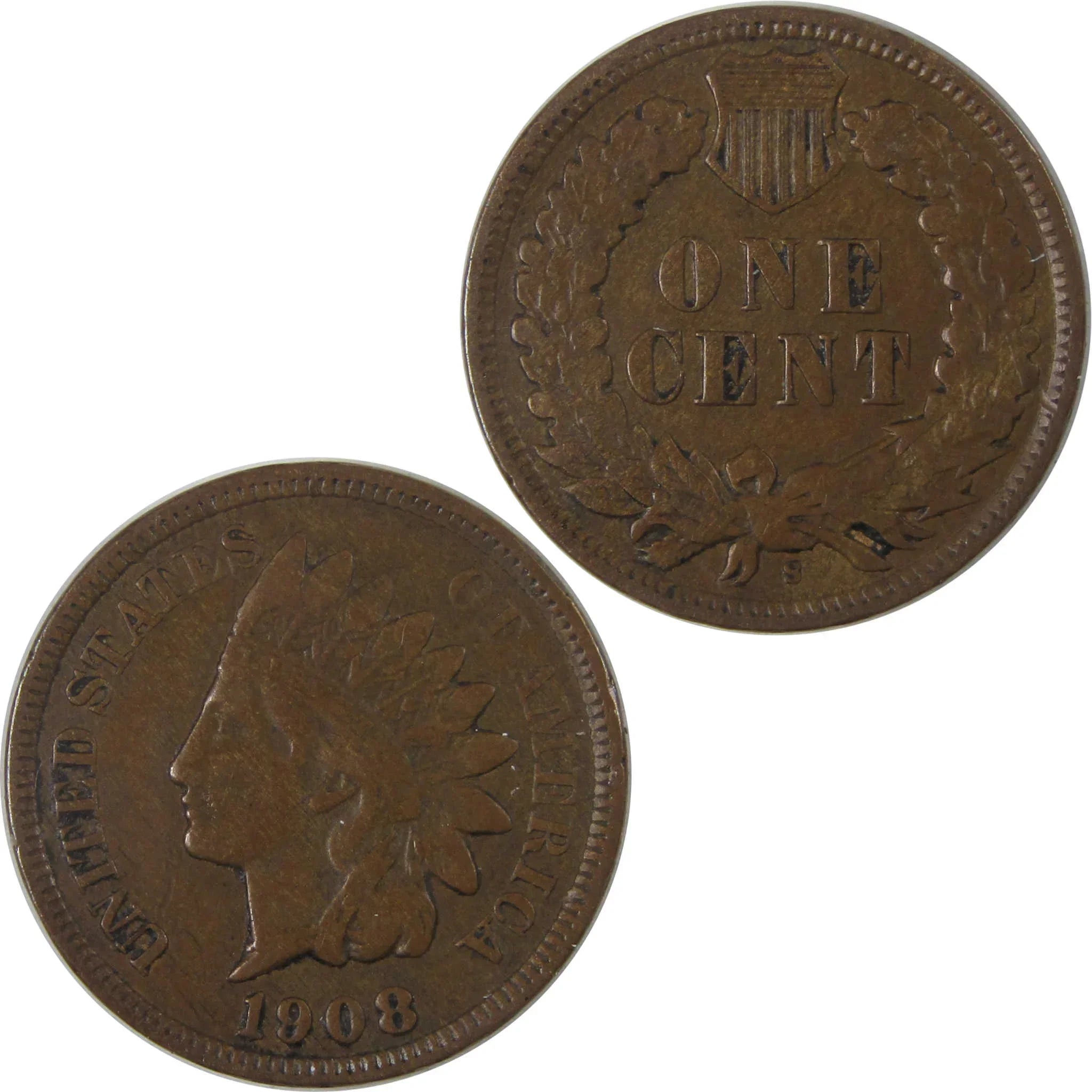 1908 S Indian Head Cent VF Very Fine Penny 1c Coin SKU:I18091