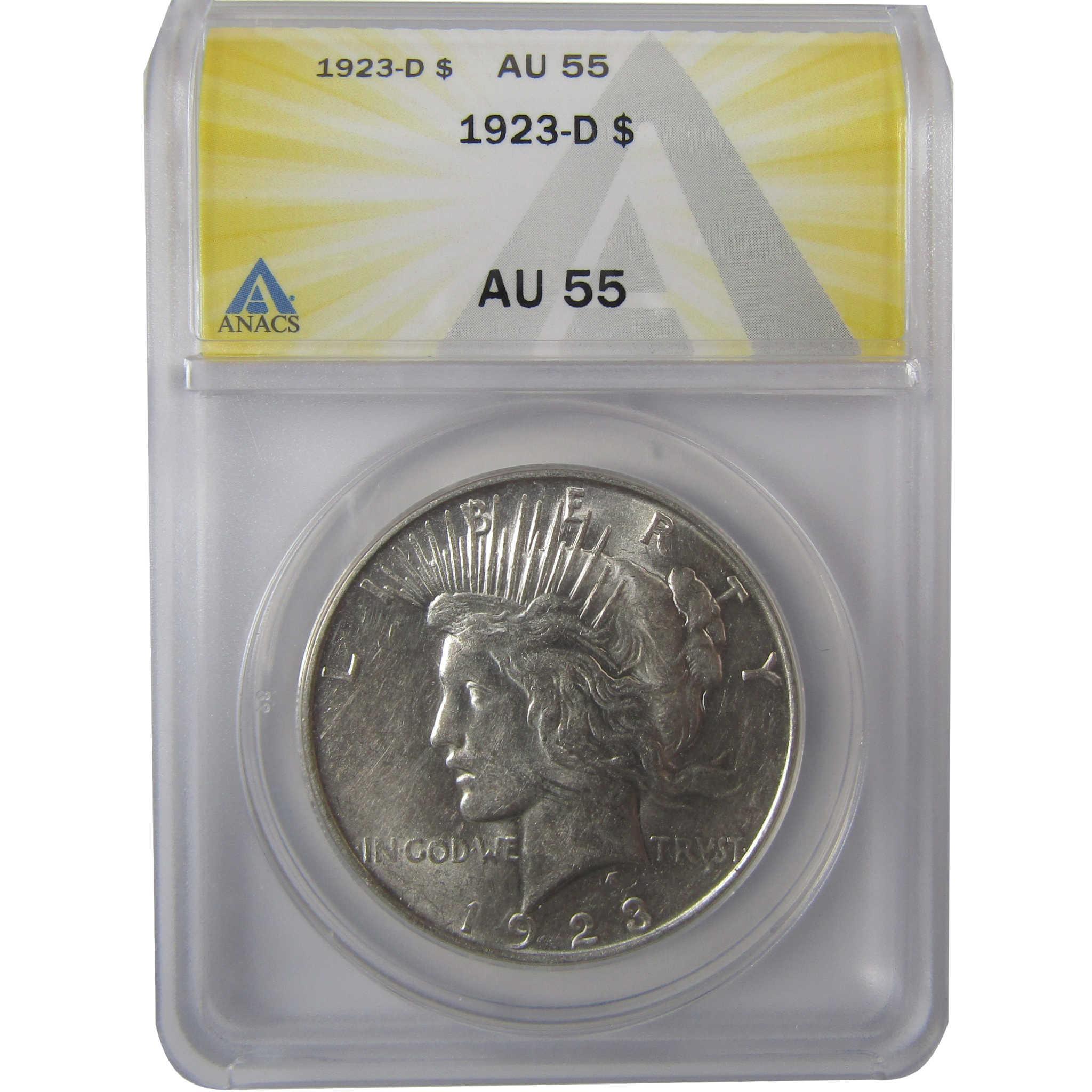 1923 D Peace Silver Dollar AU 55 ANACS $1 Coin SKU:I25047