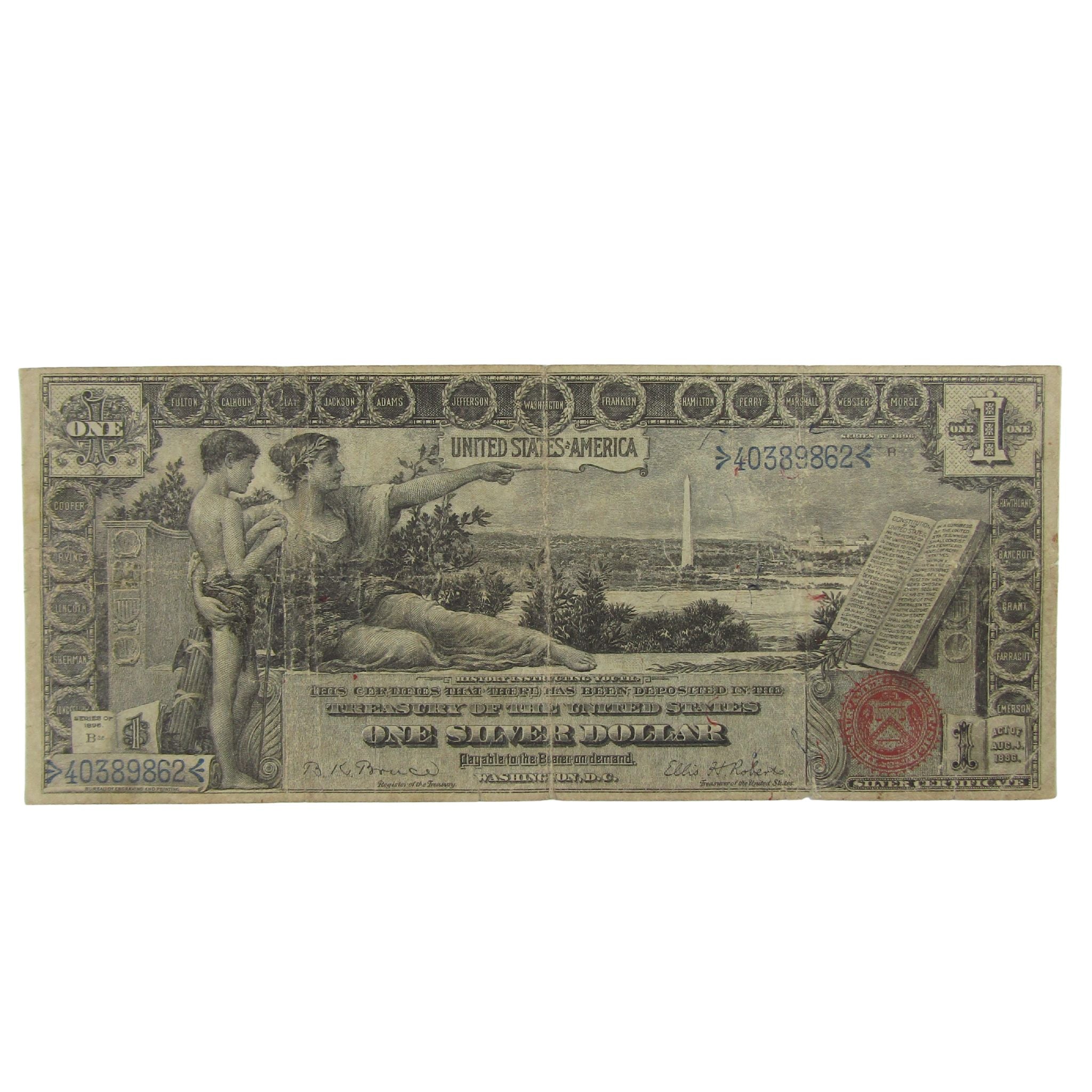 1896 $1 Silver Certificate Educational Note F Fine Currency SKU:I23176