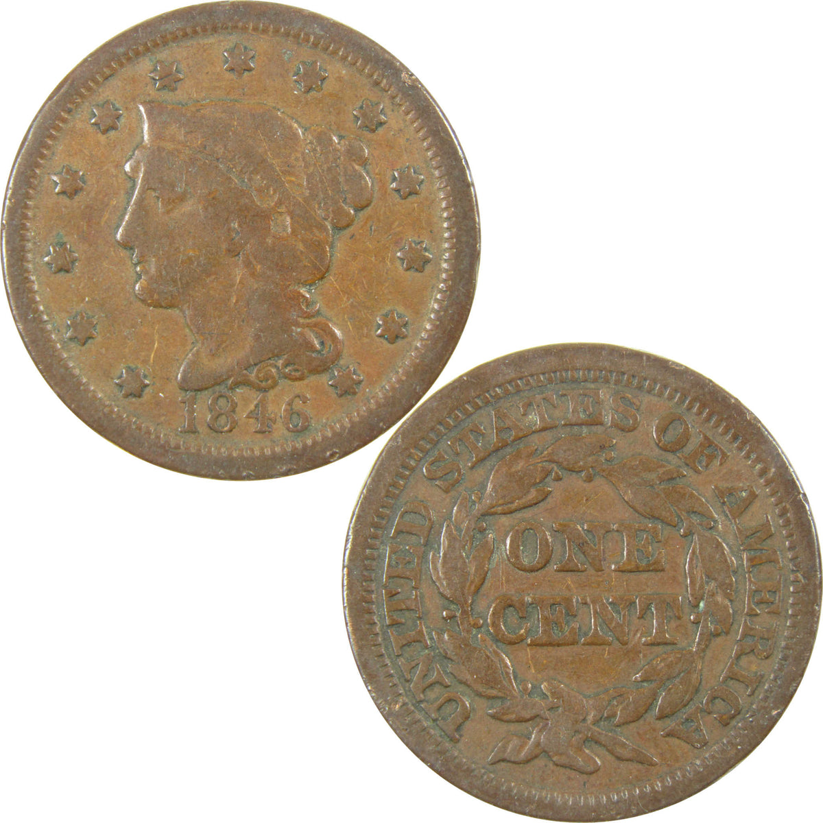 1846 Large Date Braided Hair Copper Large Cent VG Very Good SKU:CP1807