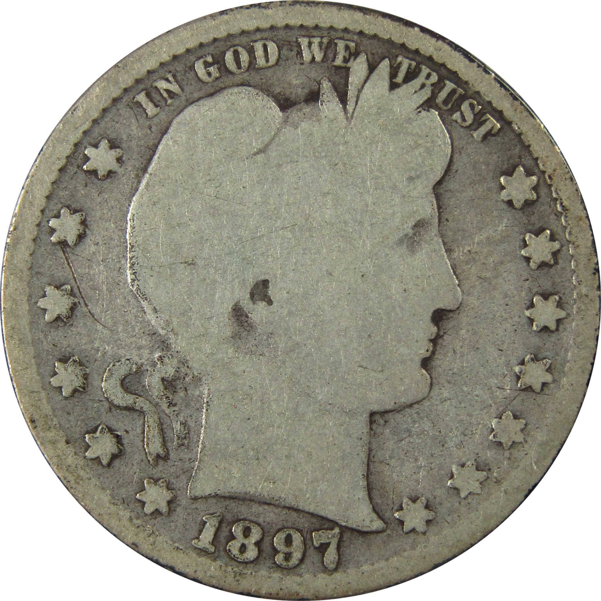 1897 S Barber Silver Quarter AG About Good 25c Coin SKU:I25947