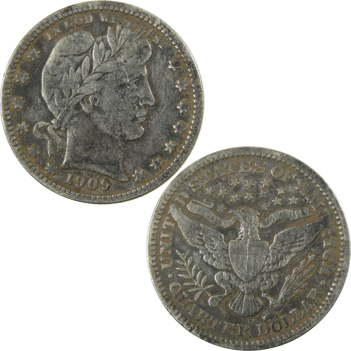 1909 D Barber Silver Quarter VF Very Fine Details 25c Coin SKU:I28518