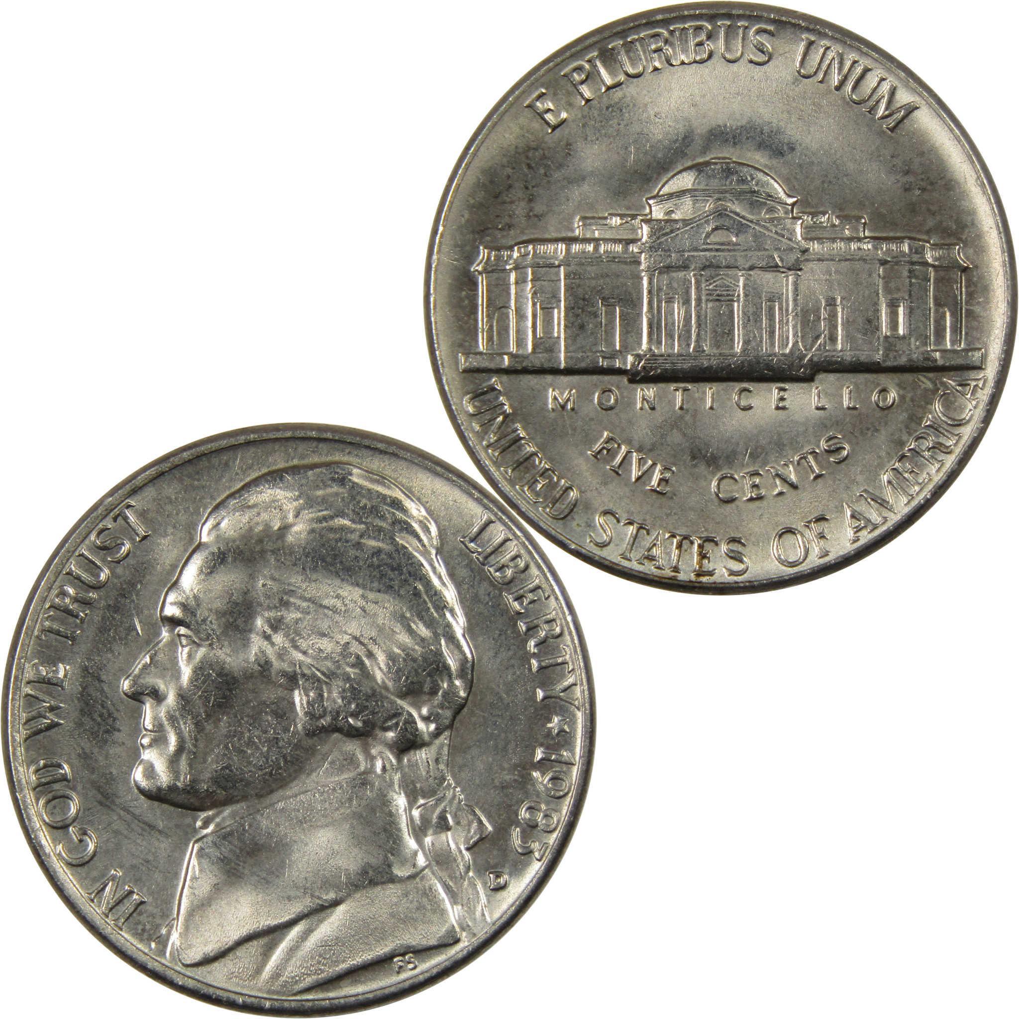 1983 D Jefferson Nickel Uncirculated 5c Coin