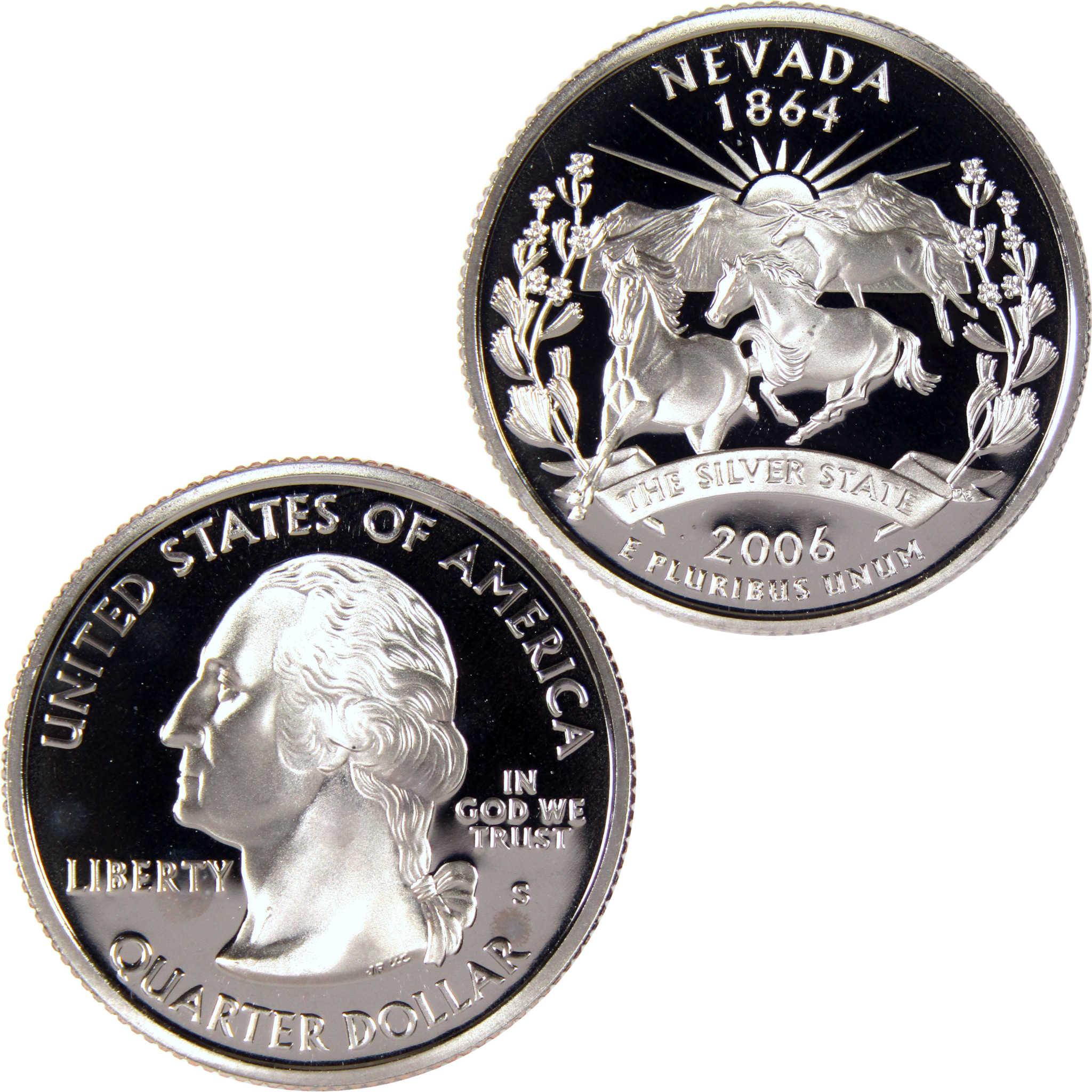 2006 Nevada state quarter dollar coin collectible, horses and George Washington design