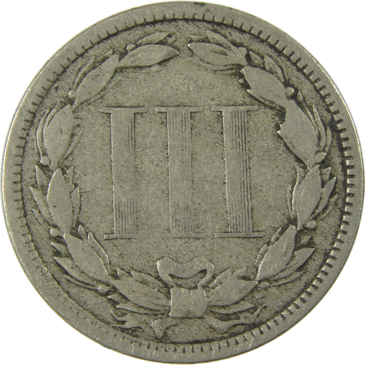 1876 Nickel Three Cent Piece VG Very Good 3c Coin Collectible