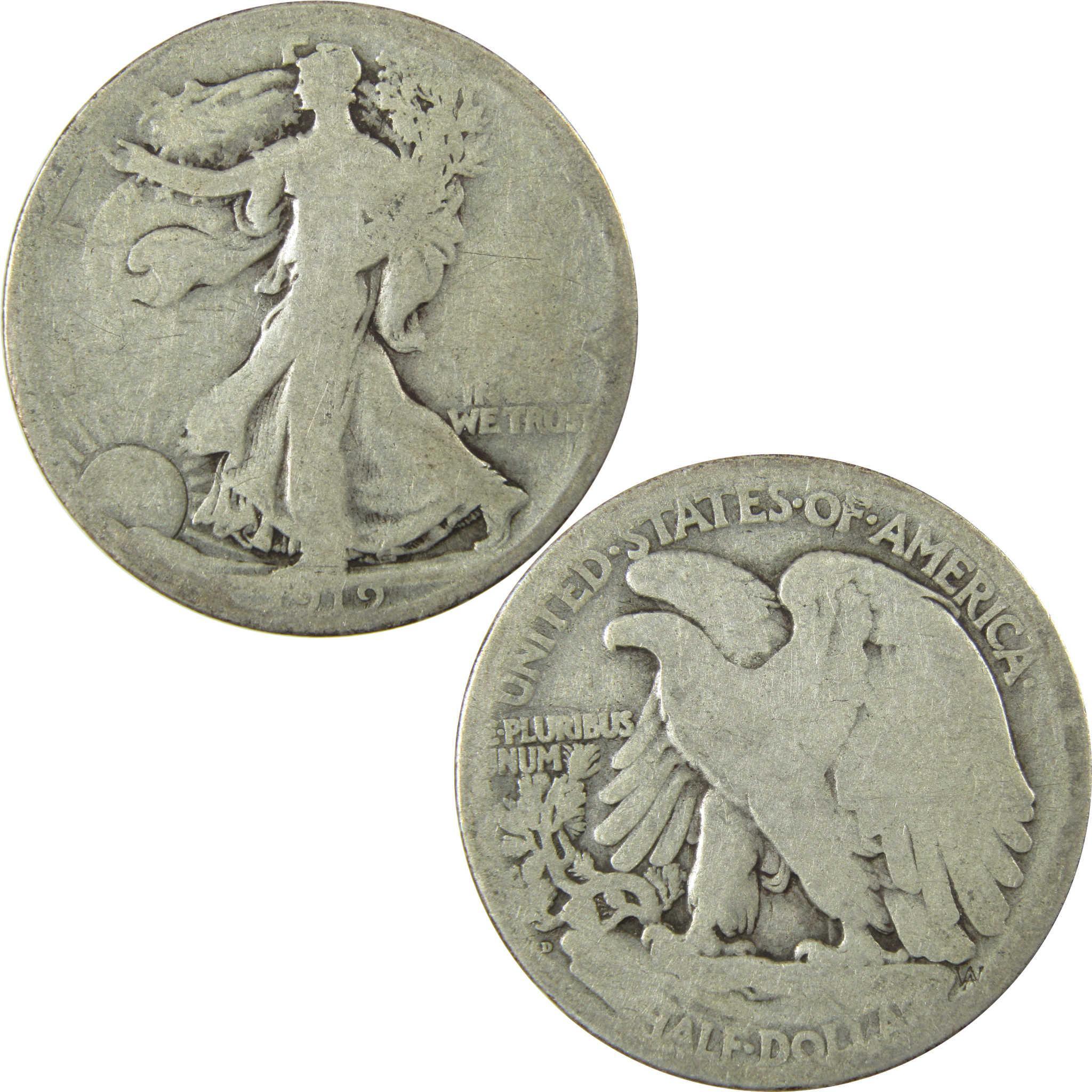1919 D Liberty Walking Silver Half Dollar AG About Good SKU:CP1422