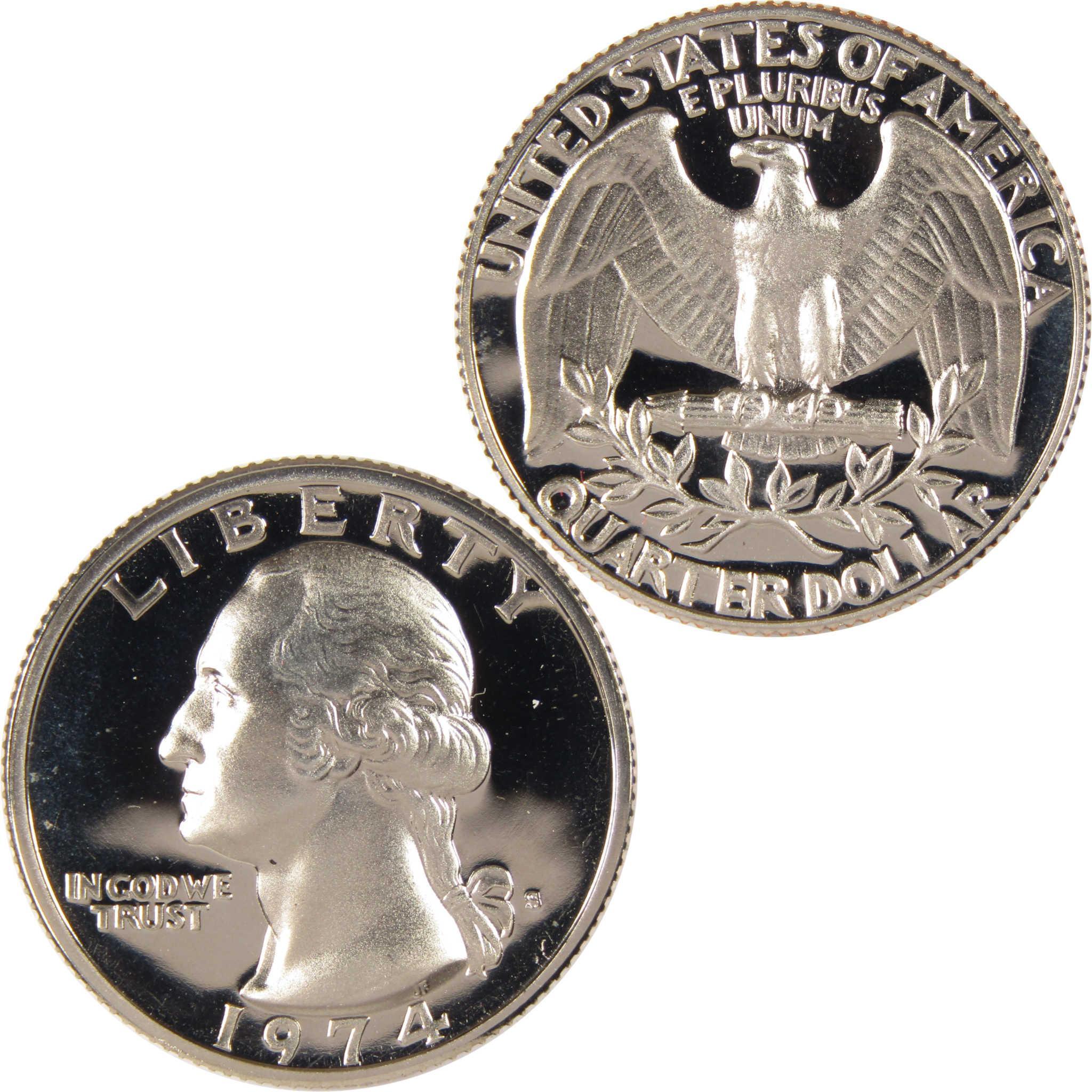 1974 United States Washington quarter collectible coin, obverse and reverse sides shown