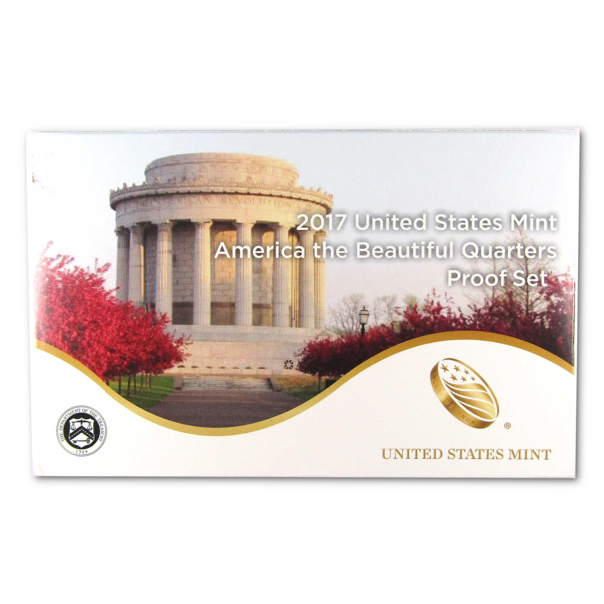 2017 United States Mint America the Beautiful Quarters Proof Set box with building and logo