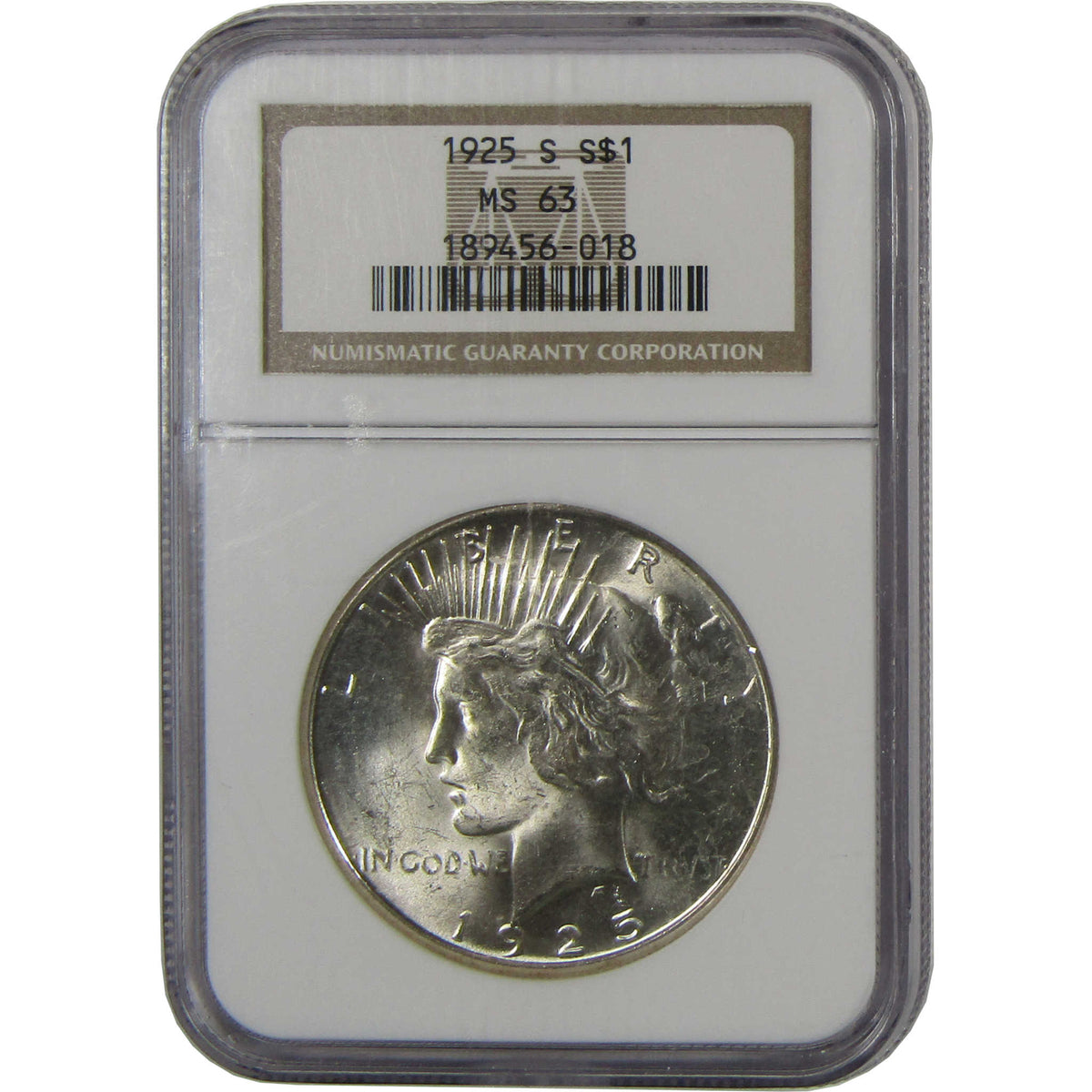 1925 S Peace Silver Dollar MS 63 NGC Uncirculated $1 Coin Collectible