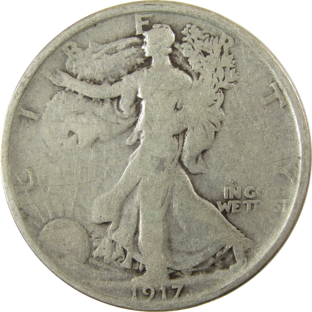1917 S Reverse Liberty Walking Silver 50c VG Very Good SKU:I29025