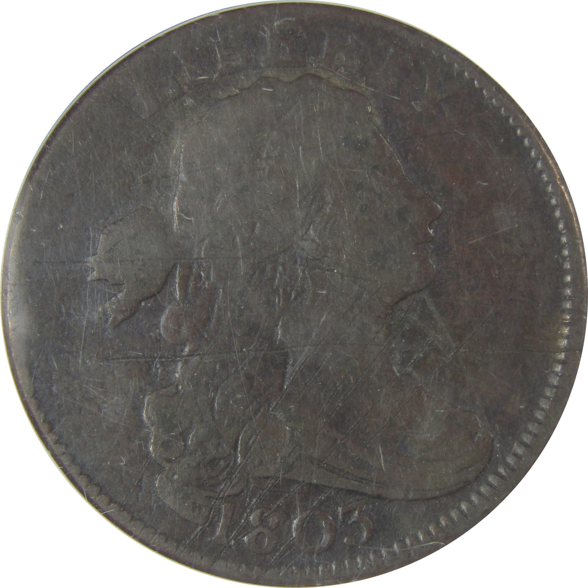 1803 Sm Dt Small Fraction Draped Bust Cent F 12 Details ANACS SKU:CP42