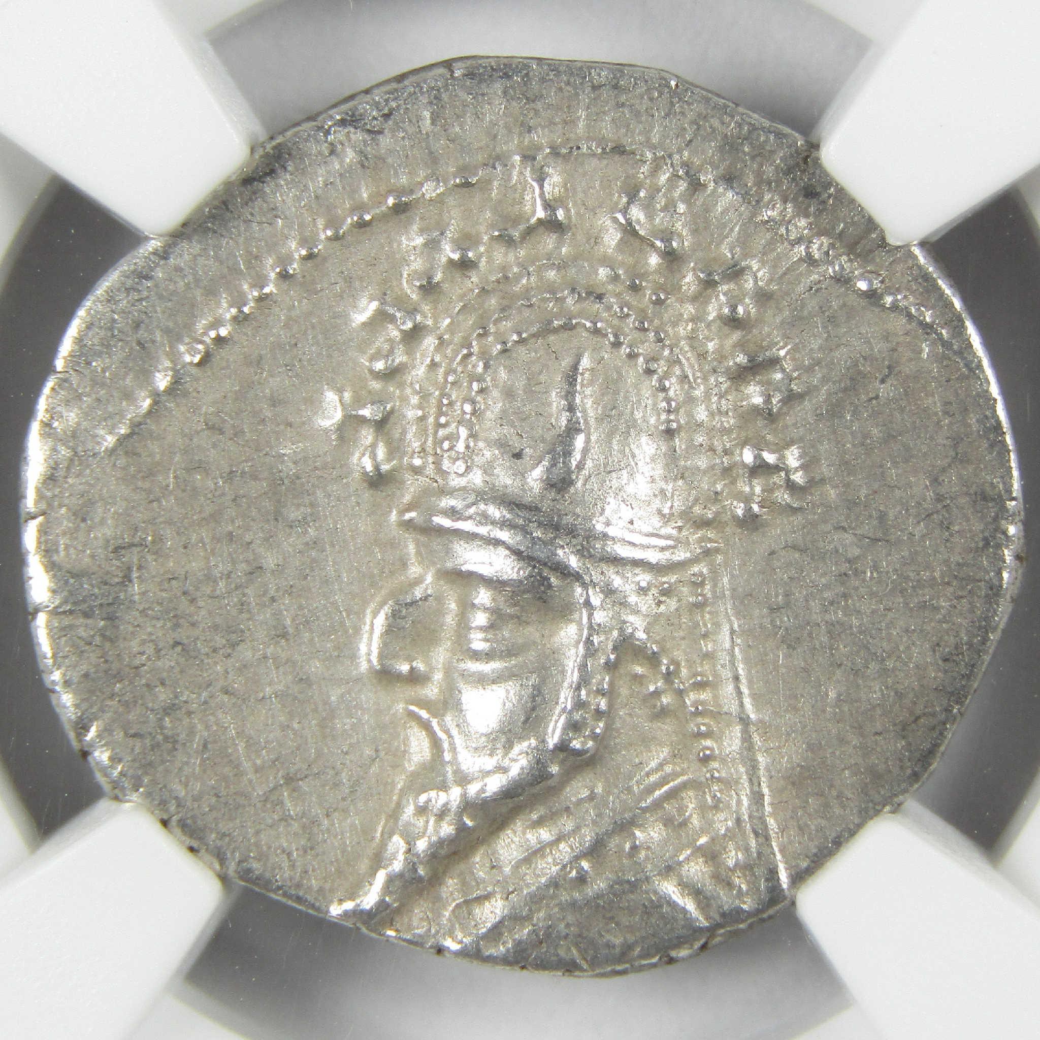 93-69 BC Sinatruces Parthian Kingdom Silver Drachm AU NGC Ancient