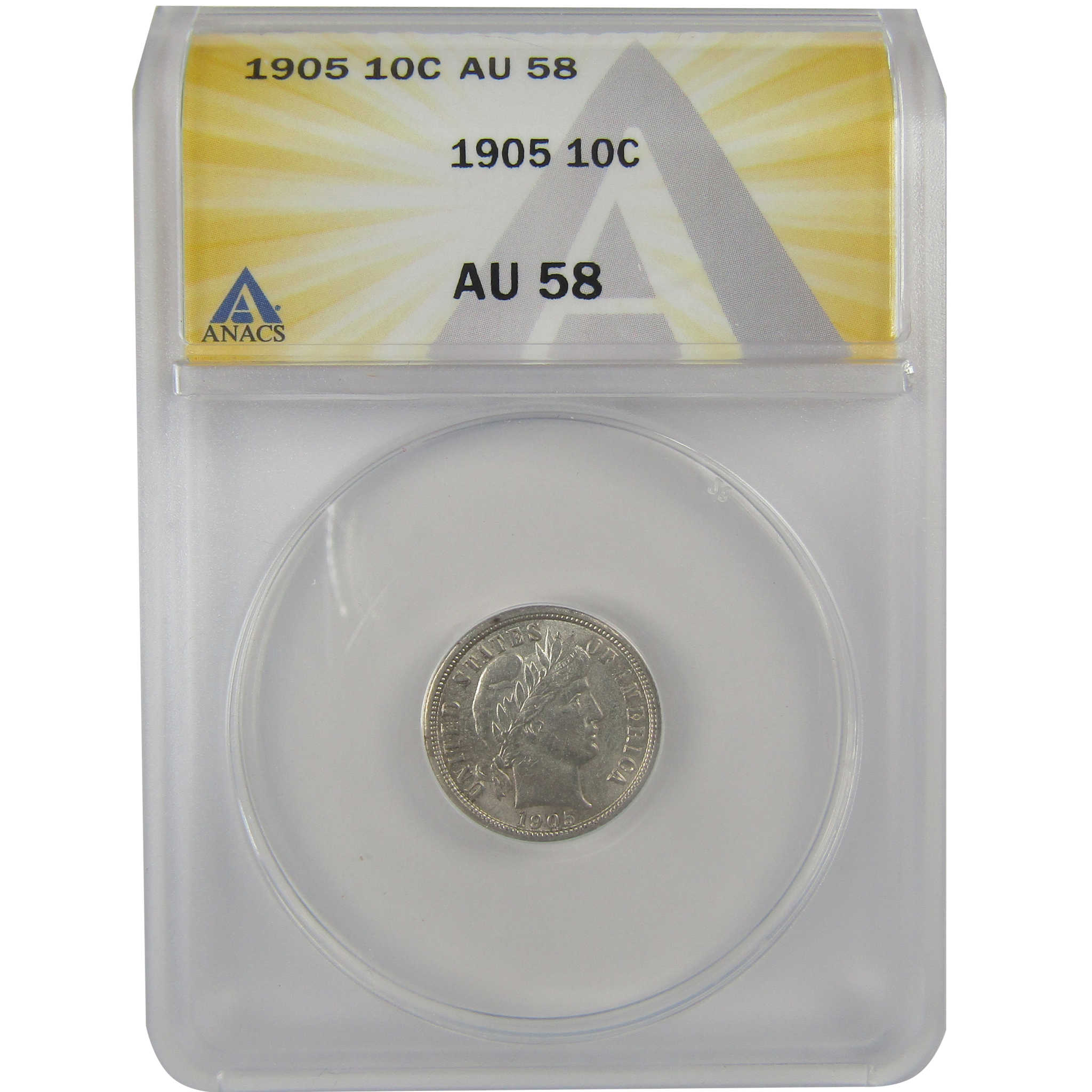 1905 Barber Dime AU 58 ANACS Silver 10c Coin SKU:I21978