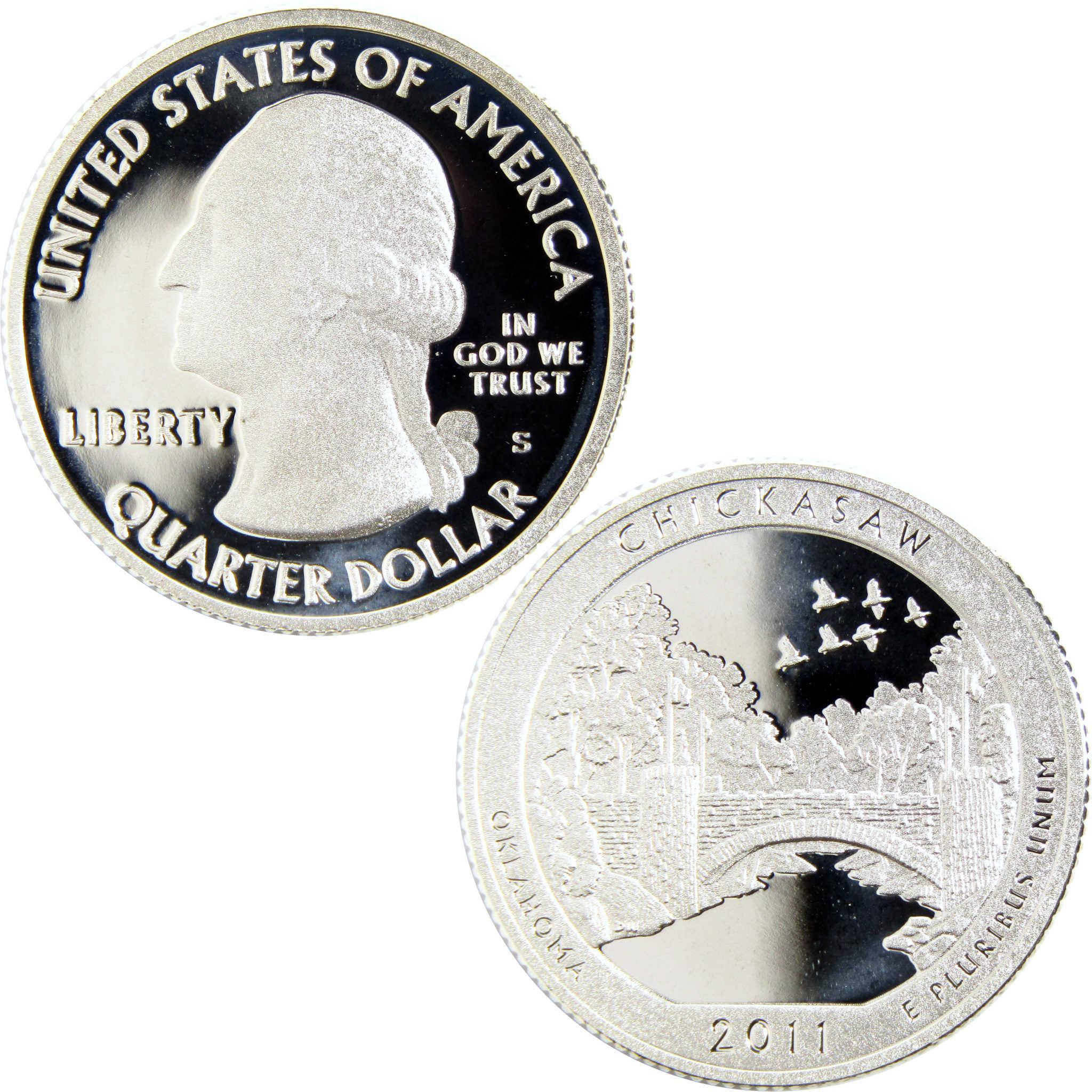 2011 Chickasaw Oklahoma proof quarter dollar collectible coin, obverse and reverse sides