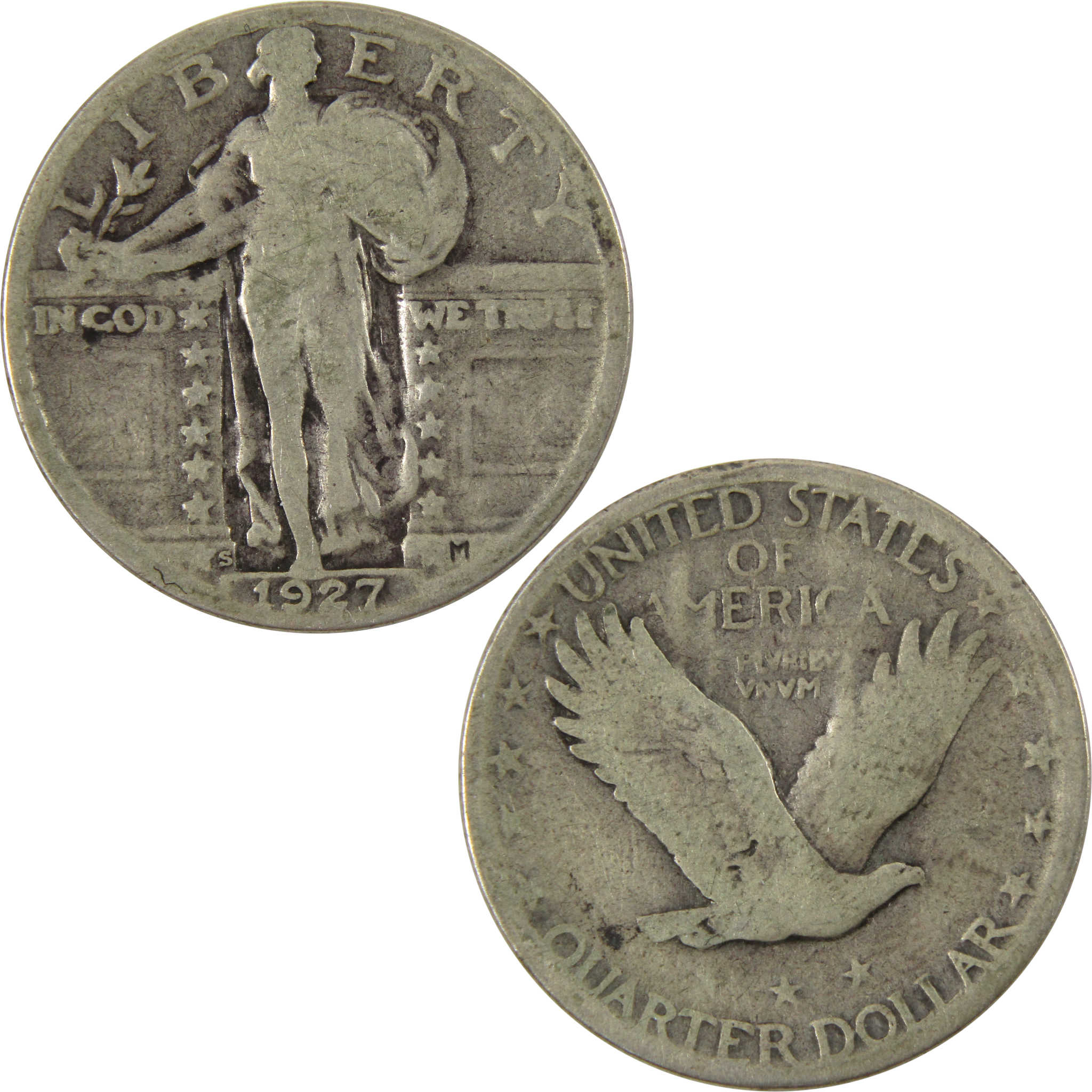 1927 S Standing Liberty Quarter G Good 90% Silver 25c Coin SKU:I9977