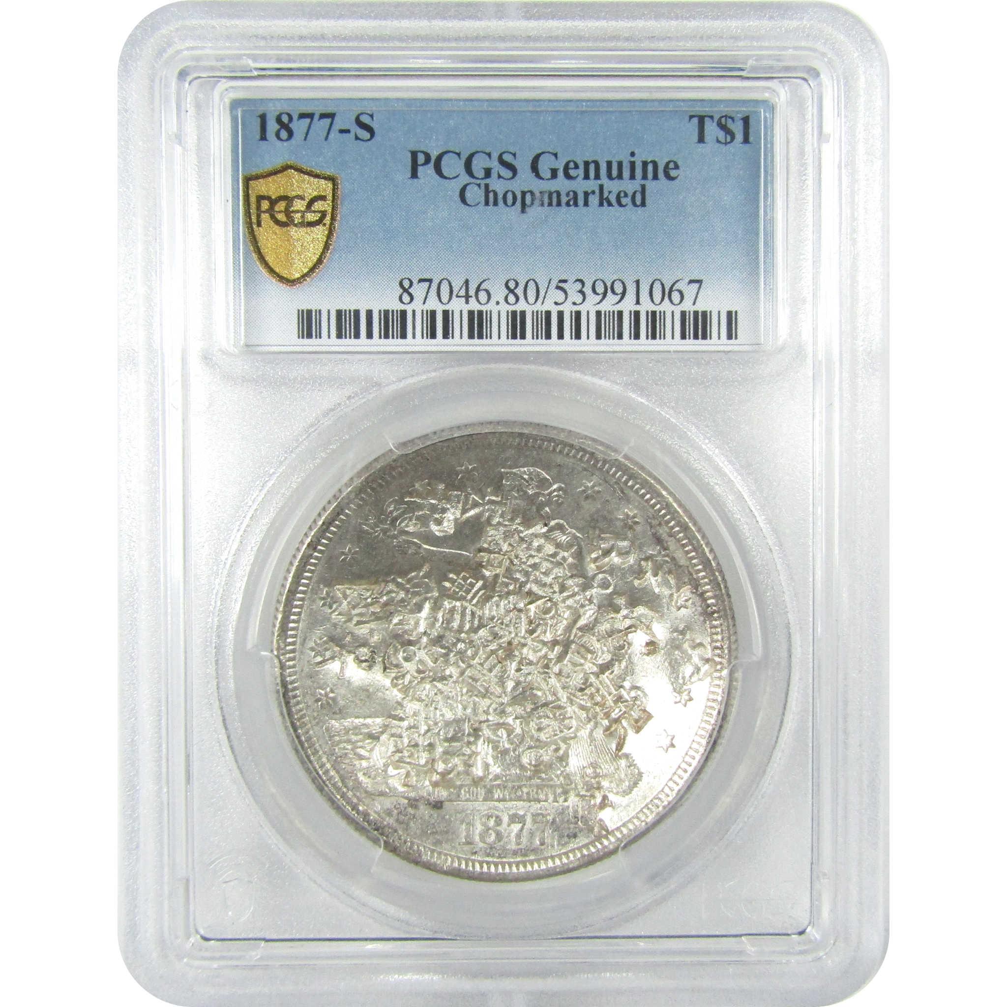 1877 S Trade Silver Dollar Genuine PCGS $1 Coin Chopmarked SKU:I24620