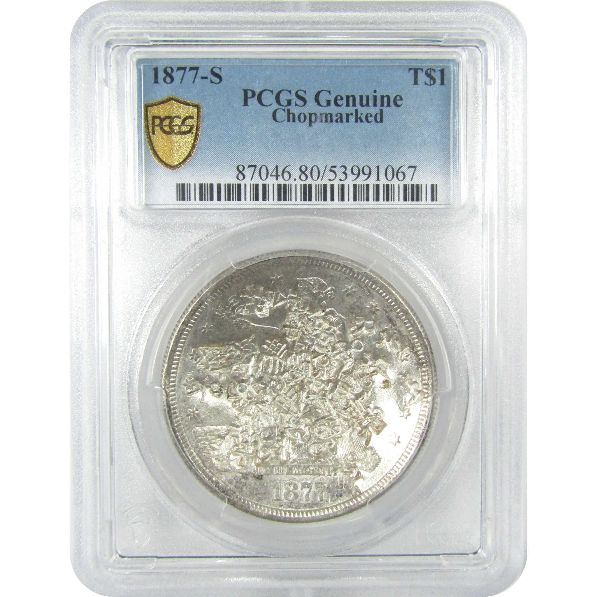 1877 S Trade Silver Dollar Genuine PCGS $1 Coin Chopmarked SKU:I24620