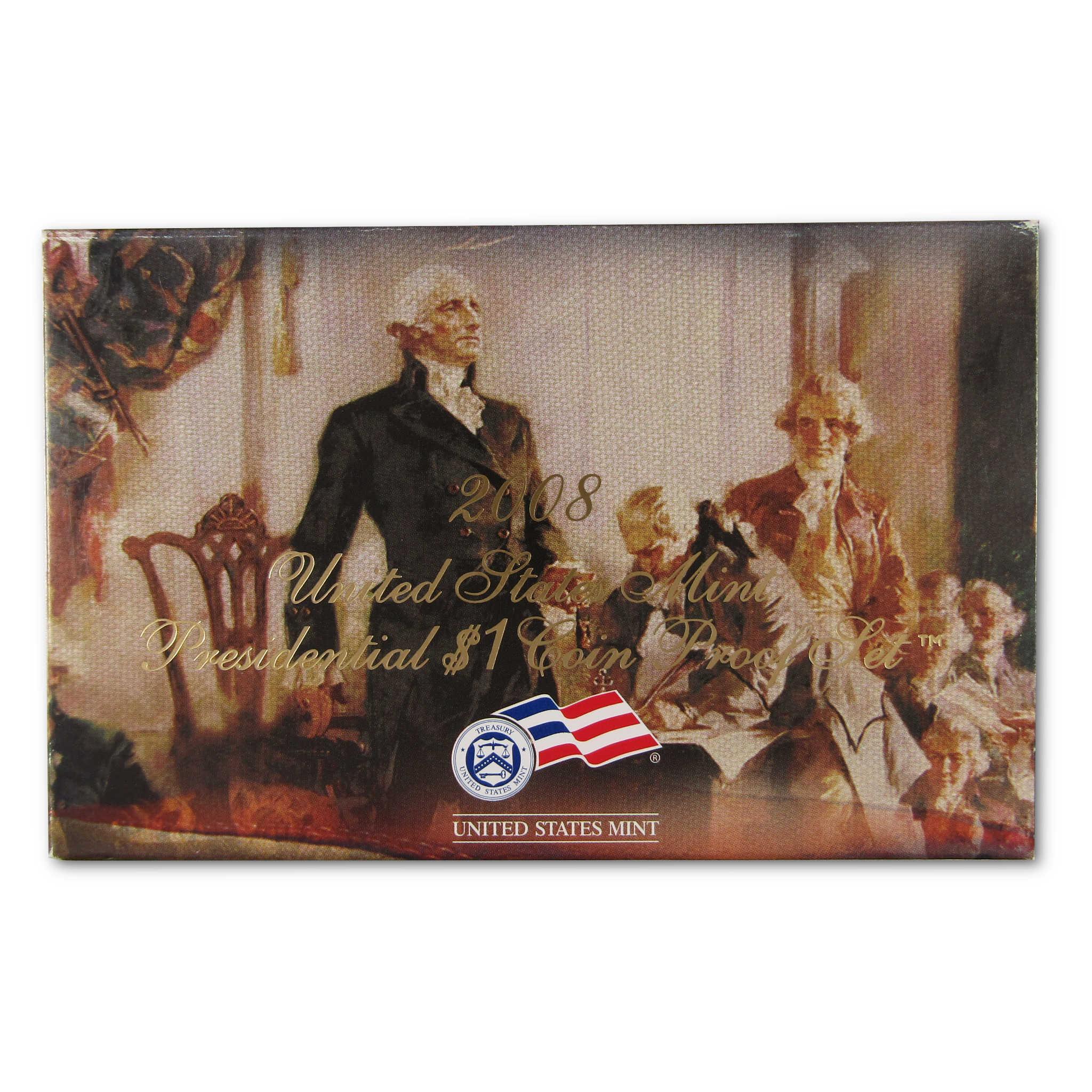 2008 United States Mint Presidential $1 Coin Proof Set box with historical artwork and logo