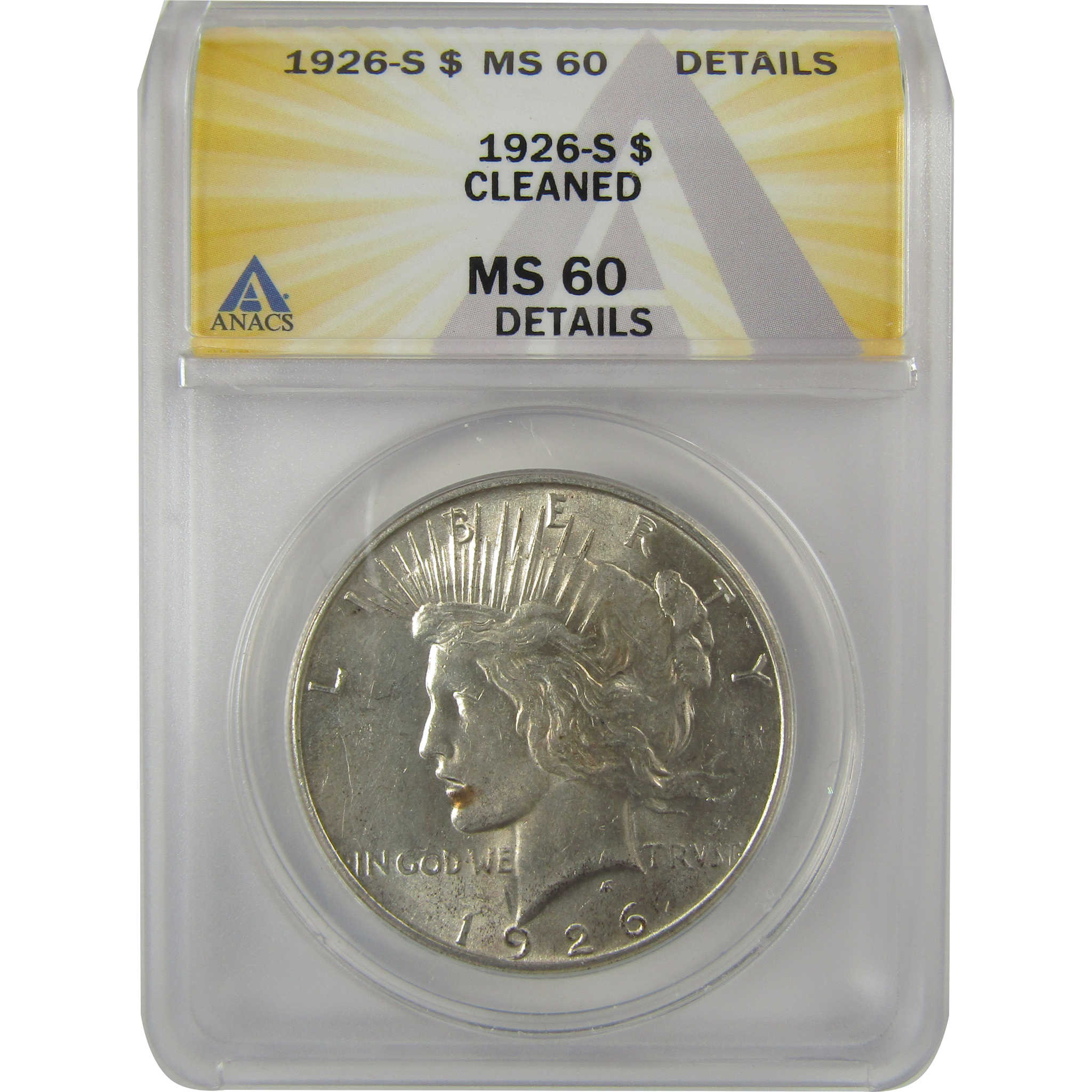 1926 S Peace Dollar MS 60 Details ANACS Silver Uncirculated SKU:I20350