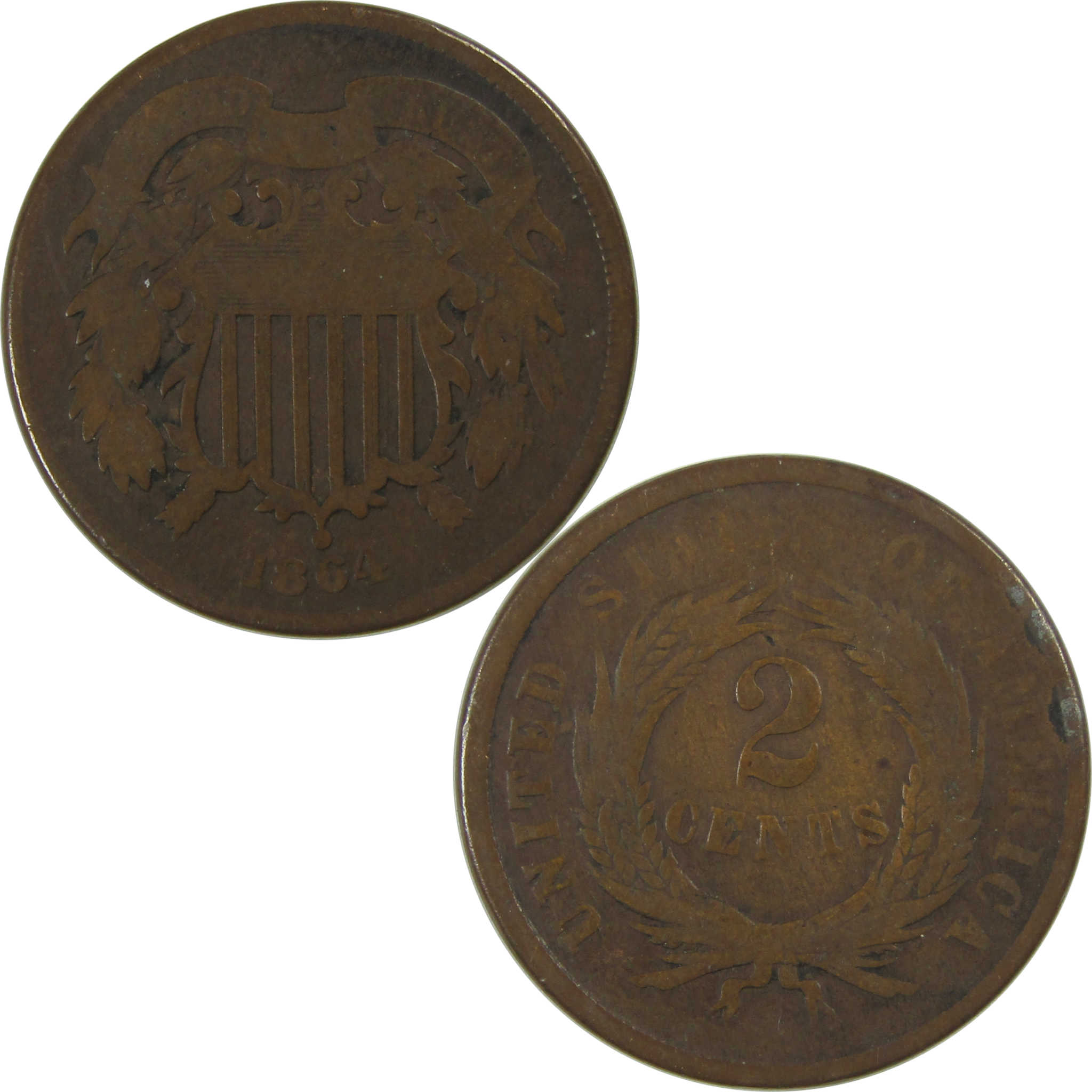 1864 Large Motto Two Cent Piece G Good 2c Coin SKU:CPC0745