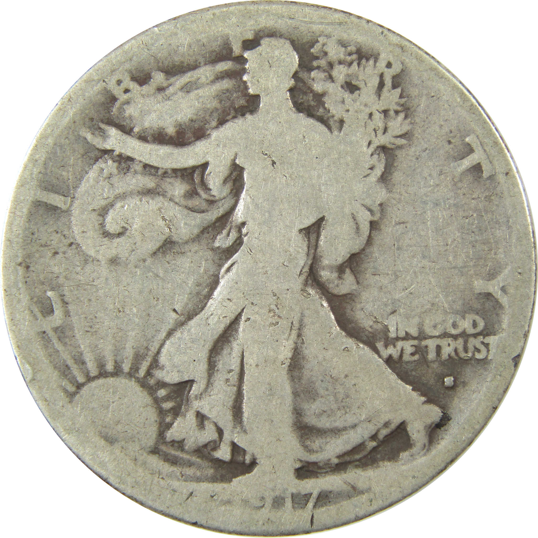 1917 S Obverse Liberty Walking Silver 50cAG About Good SKU:CP1448