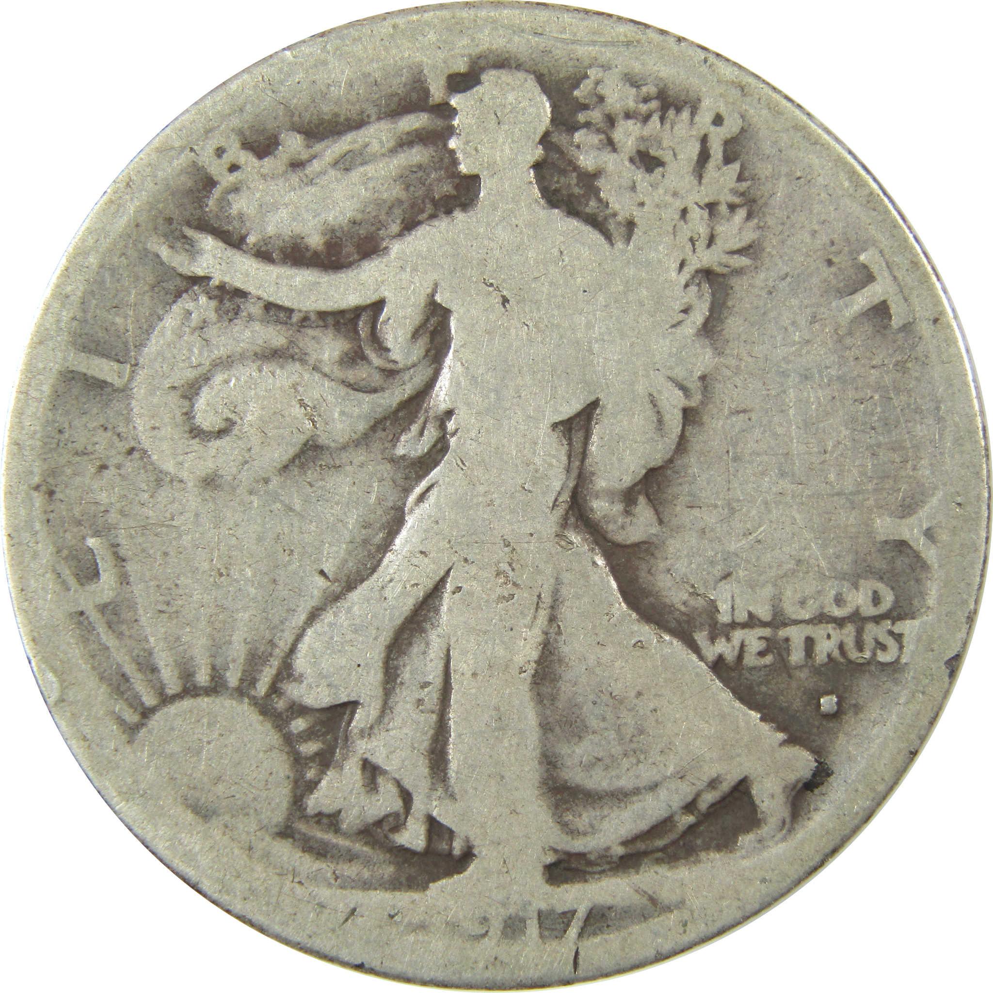 1917 S Obverse Liberty Walking Silver 50cAG About Good SKU:CP1448