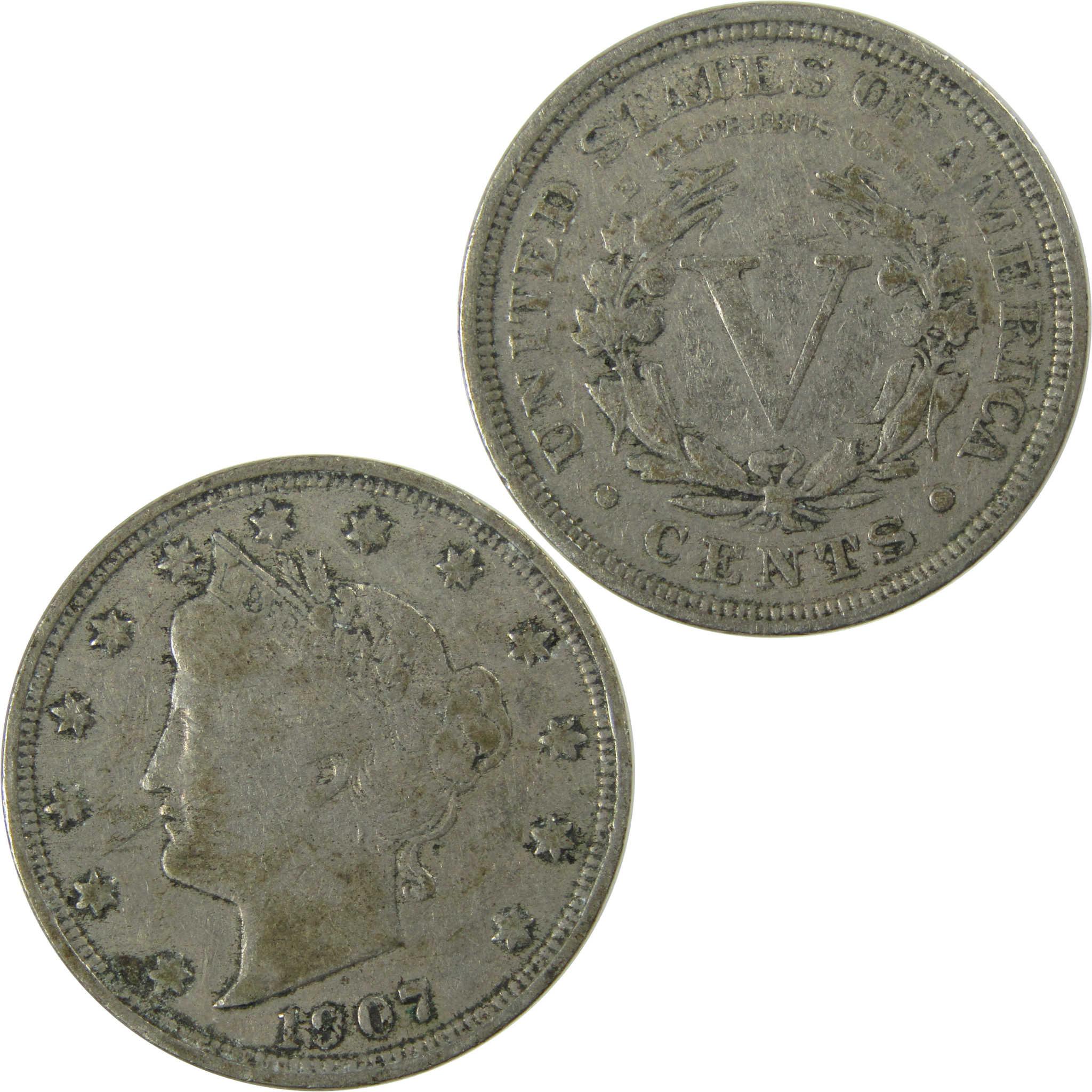 1907 Liberty Head V Nickel F Fine 5c Coin Collectible SKU:I26922