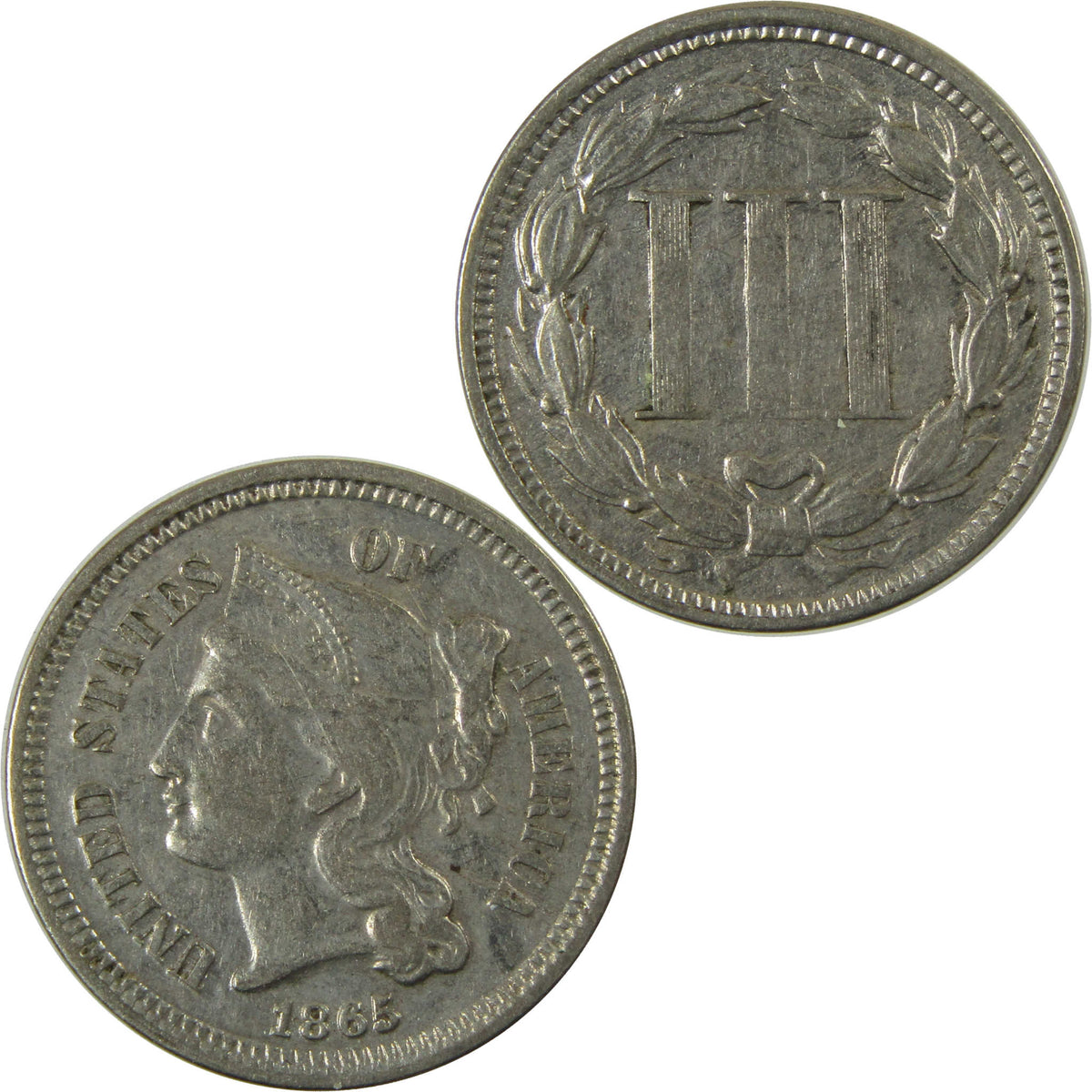 1865 Nickel Three Cent Piece XF EF Extremely Fine 3c Coin SKU:I28509