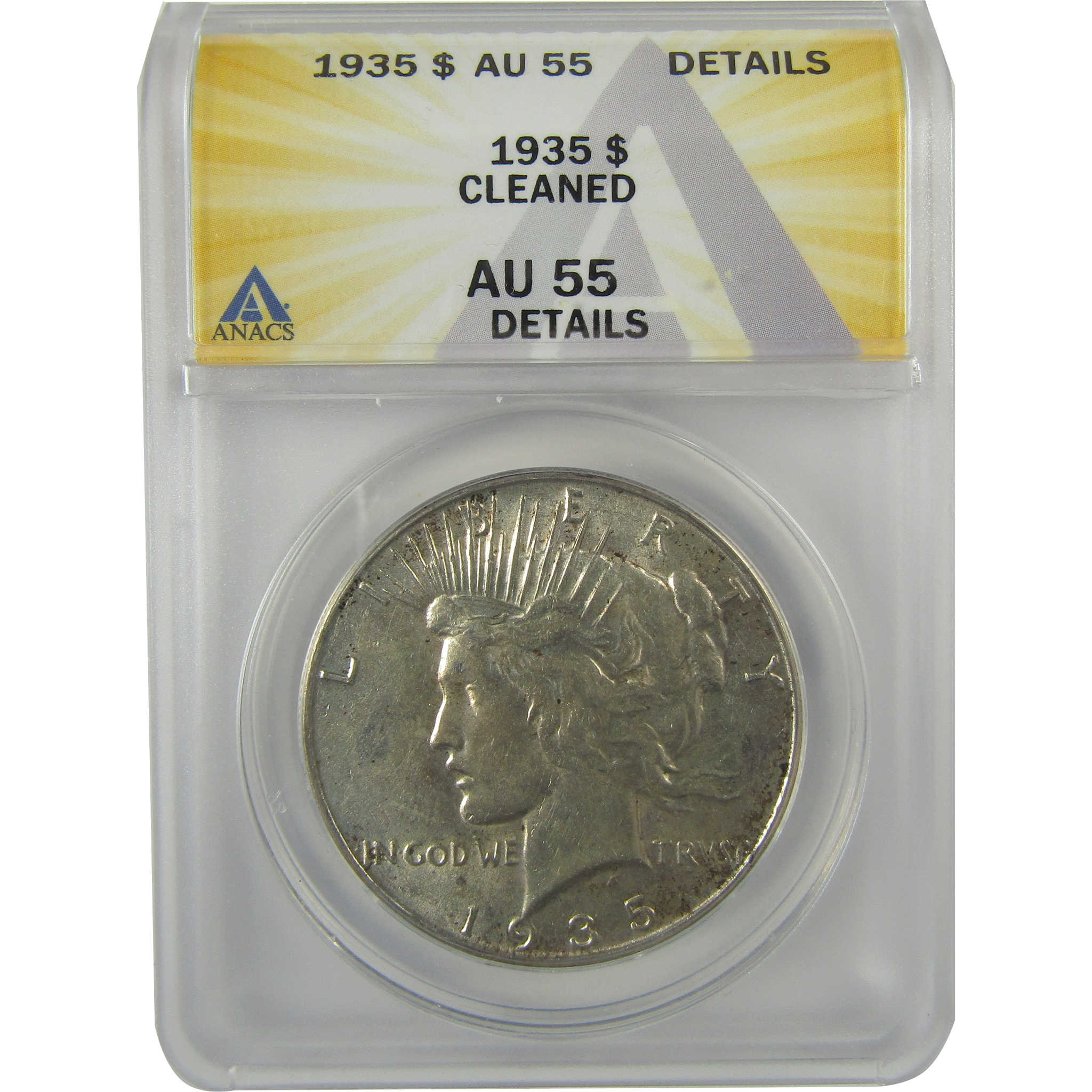 1935 Peace Dollar AU 55 Details ANACS Silver $1 Coin SKU:I21612