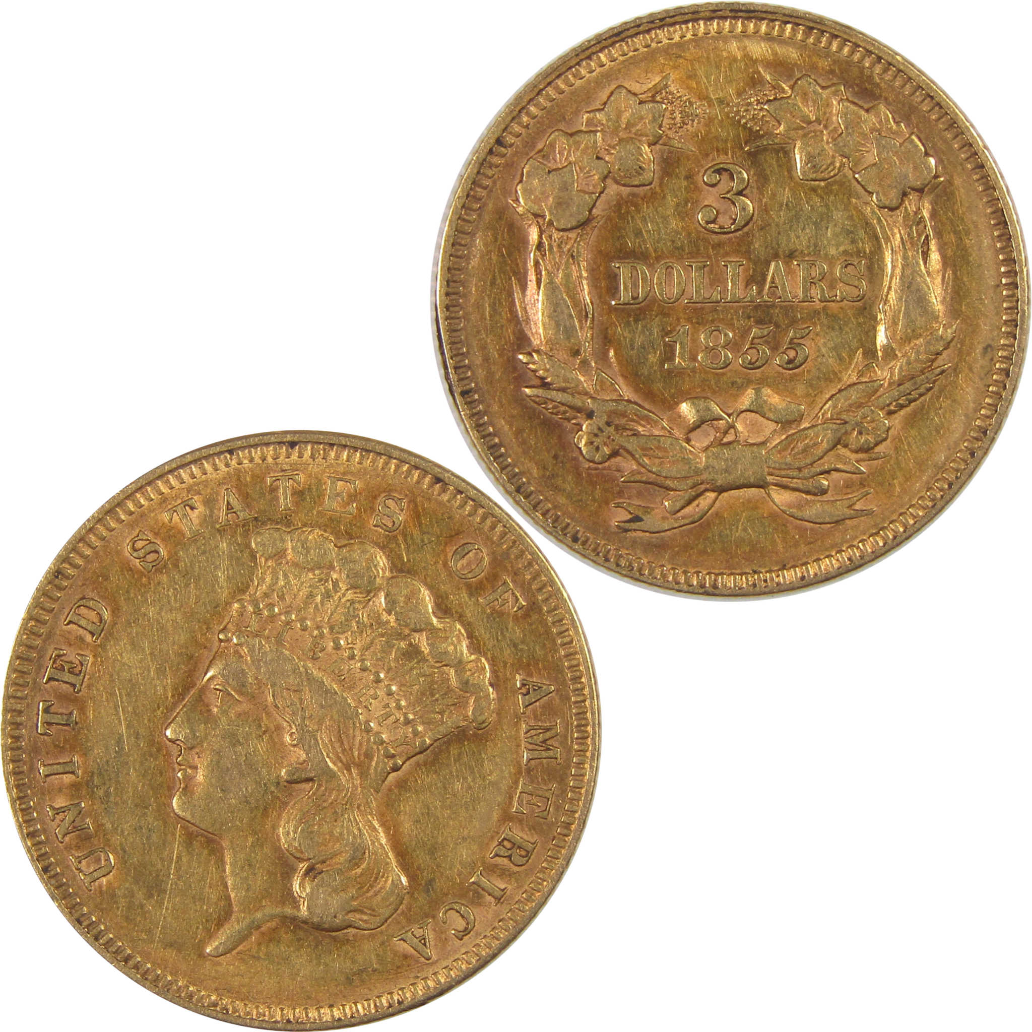 1855 Indian Princess Head XF EF Extremely Fine Gold $3 Coin SKU:I17525
