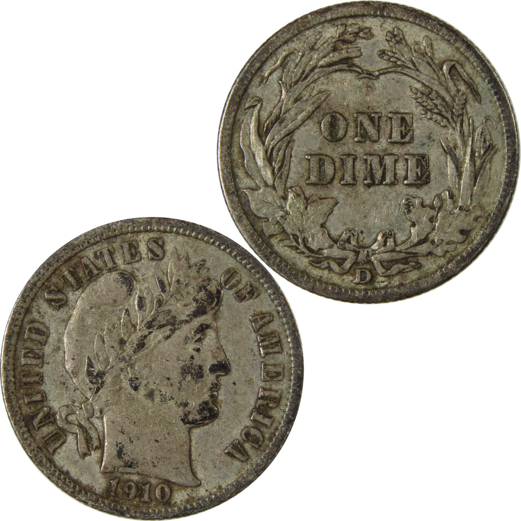 1910 D Barber Silver Dime XF EF Extremely Fine 10c Coin SKU:CP975