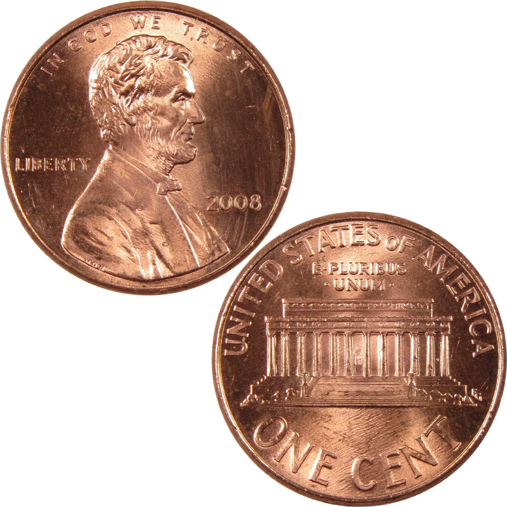 2008 Lincoln cent collectible coin, obverse and reverse sides, shiny copper finish